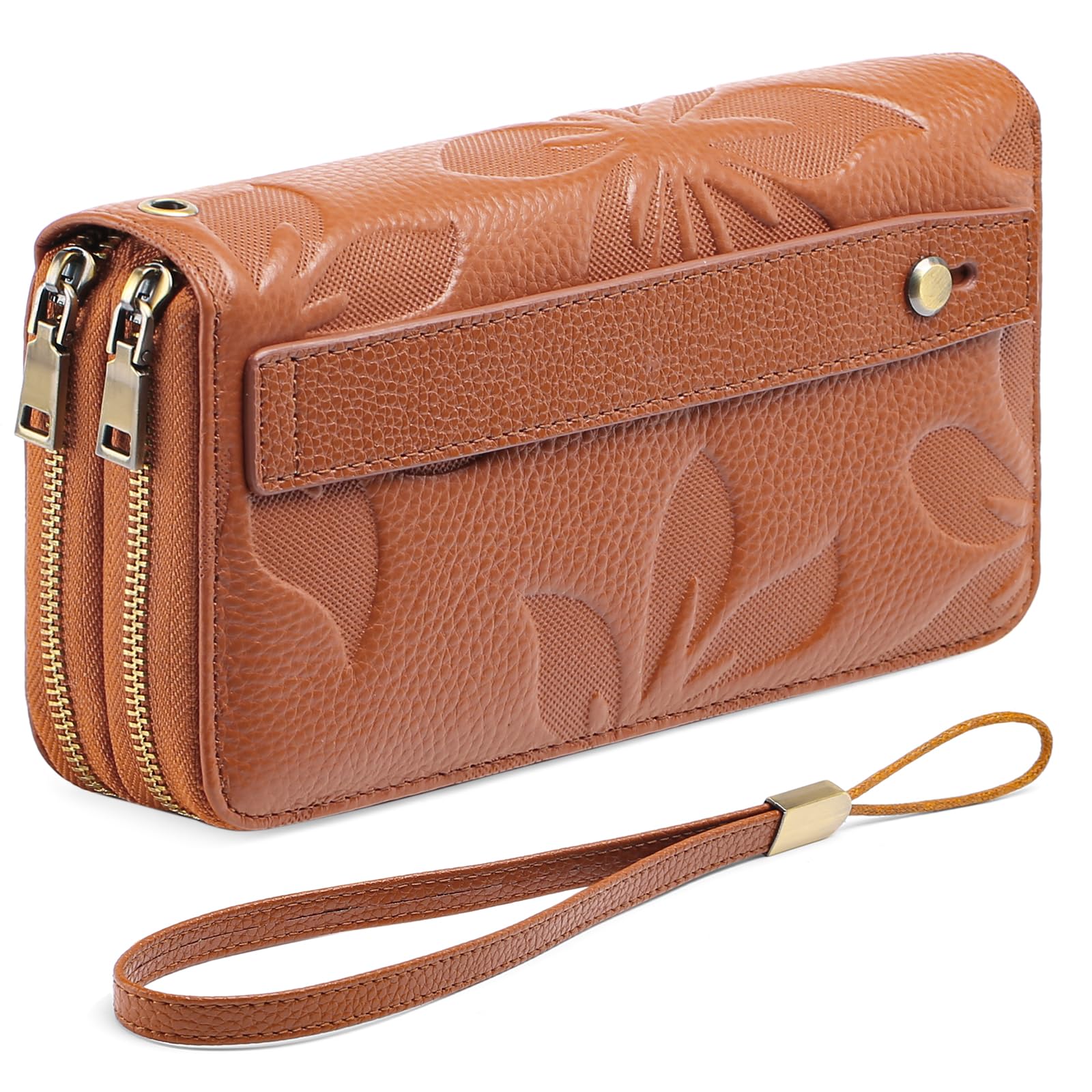 GAEKEAO Wallet for Women Clutch RFID Blocking Wristlet Leather Purse Large Capacity Credit Card Holder with Grip Hand Strap