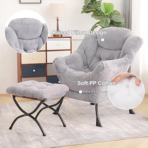 Miniatura 4 de Tiita Silla Perezosa con Otomana, Sillón de Descanso Moderno de Gran Tamaño, Cómoda Silla de Lectura de Ocio con Reposapiés para Dormitorio, Sala de