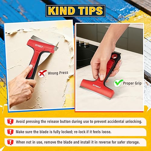 Miniatura 5 de DIYSELF Rascador de Cuchilla de Afeitar, 1 Paquete de Herramienta Rascadora con 10 Piezas de Cuchillas de 4 Pulgadas, Rascador de Cuchilla de