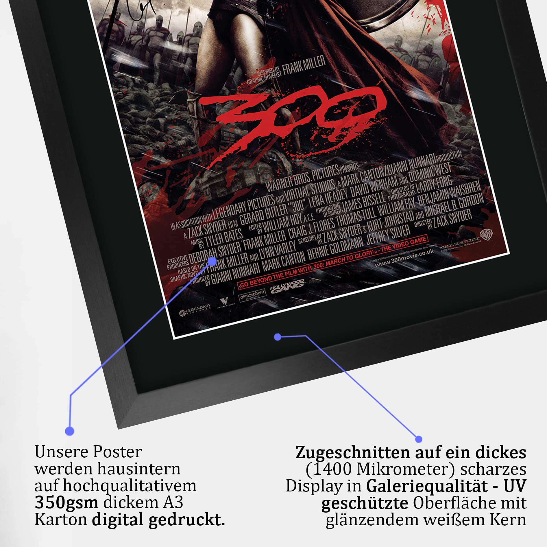 HWC Trading Gedrucktes Poster, Autogramm, A3, 300 Gerard Butler, signiert, für Film-Fans, gerahmt, A3