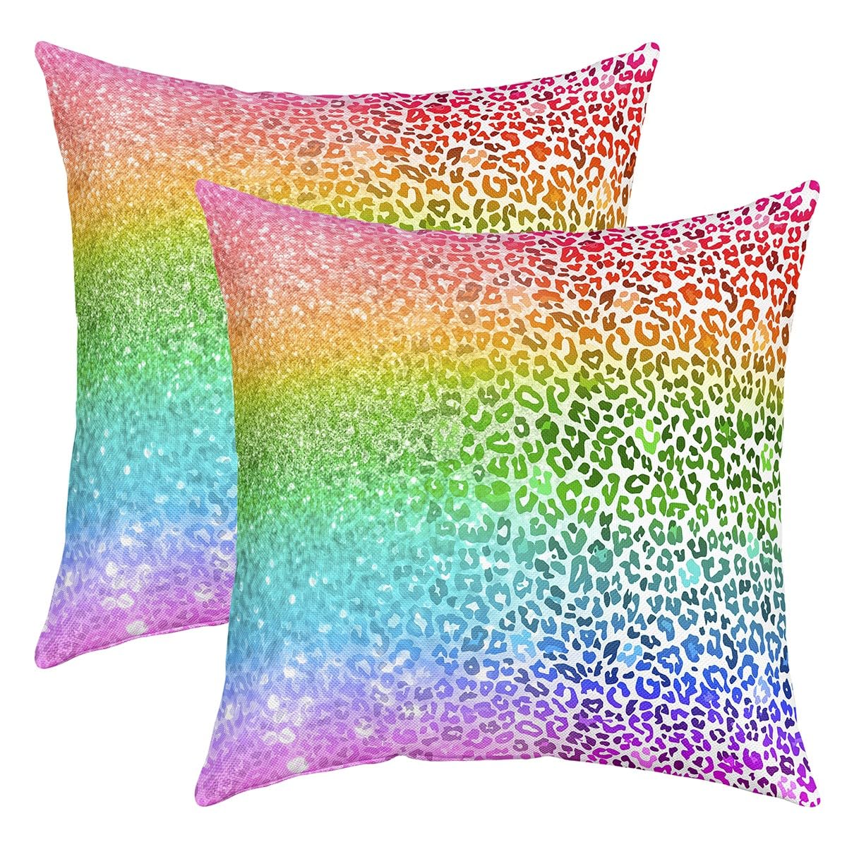 Homemissing Girls Multicolored 29 Colorful Leopard Pillow Case Cushion Cover Cheetah Throw Pillow Cover Rainbow Leopard Print Decor Throw Pillowcase For Sofa Room Decor Kids Safari Animal Print Set Of 2 24"X24"
