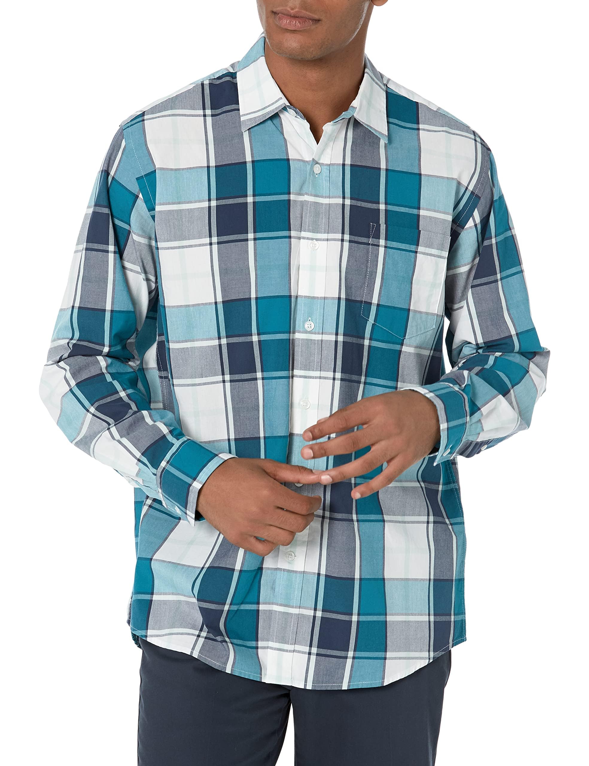 Amazon Essentials Men's Regular-Fit Long-Sleeve Casual Poplin Shirt, Button Front, Business Casual, Collared