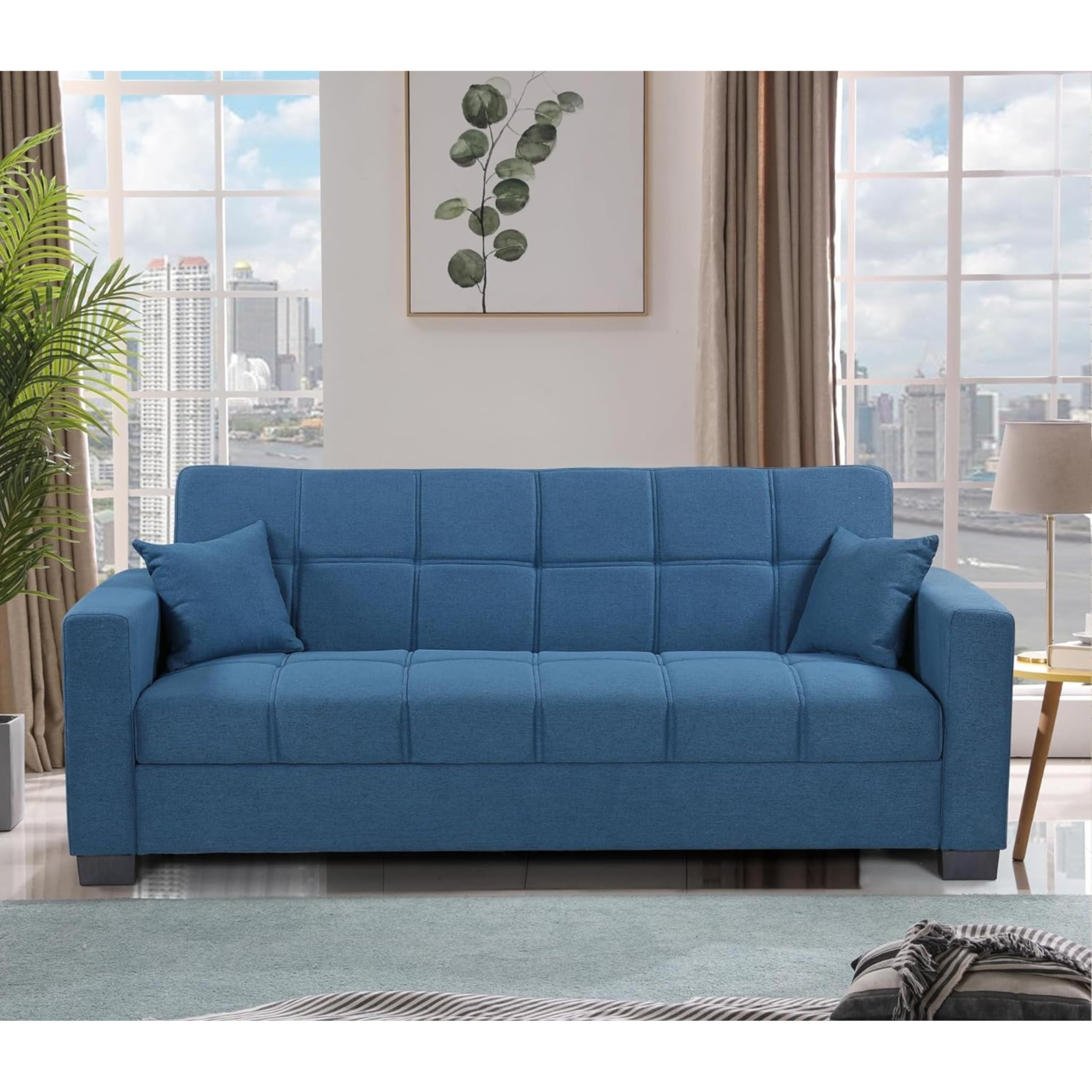 Karnak Alba Sofa Cum Bed I Sleeping Fabric Sofa I Three Seat Sofabed I Modern Design Living Room Sofa K-S399. (BLUE, WITH ASSEMBLY)