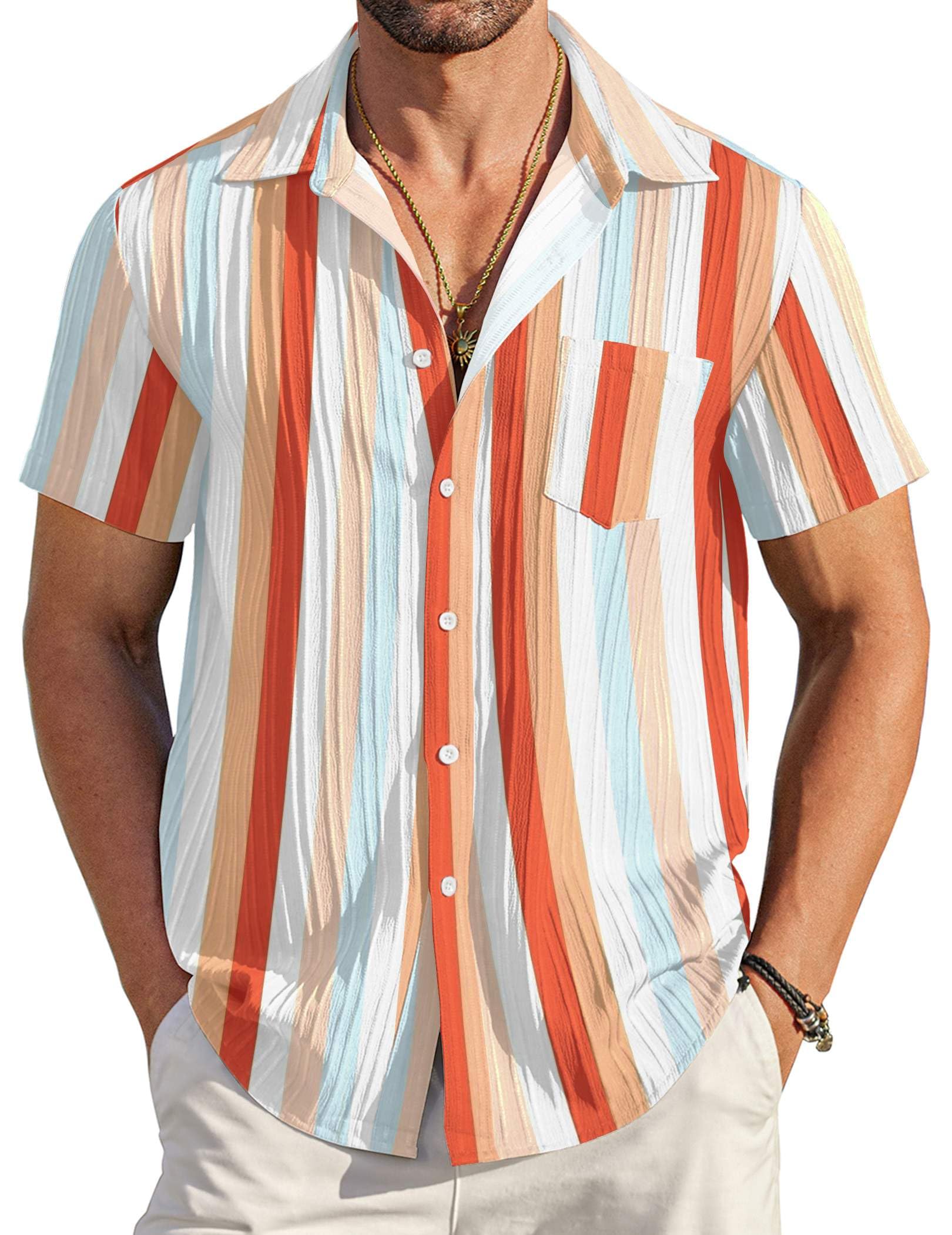 COOFANDY Men's Casual Button Down Shirts Short Sleeve Textured Summer Beach Shirt with Pocket