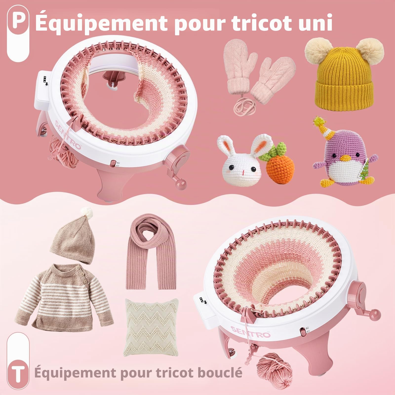 Machine à Tricoter, 48 Aiguilles Intelligente Machine à Tricoter avec Compteur de Rangées, Métier à Tisser Double Rotatif, Kit Rotatif Manuel pour Adultes/Enfants Bricolage Chapeaux écharpes Gants