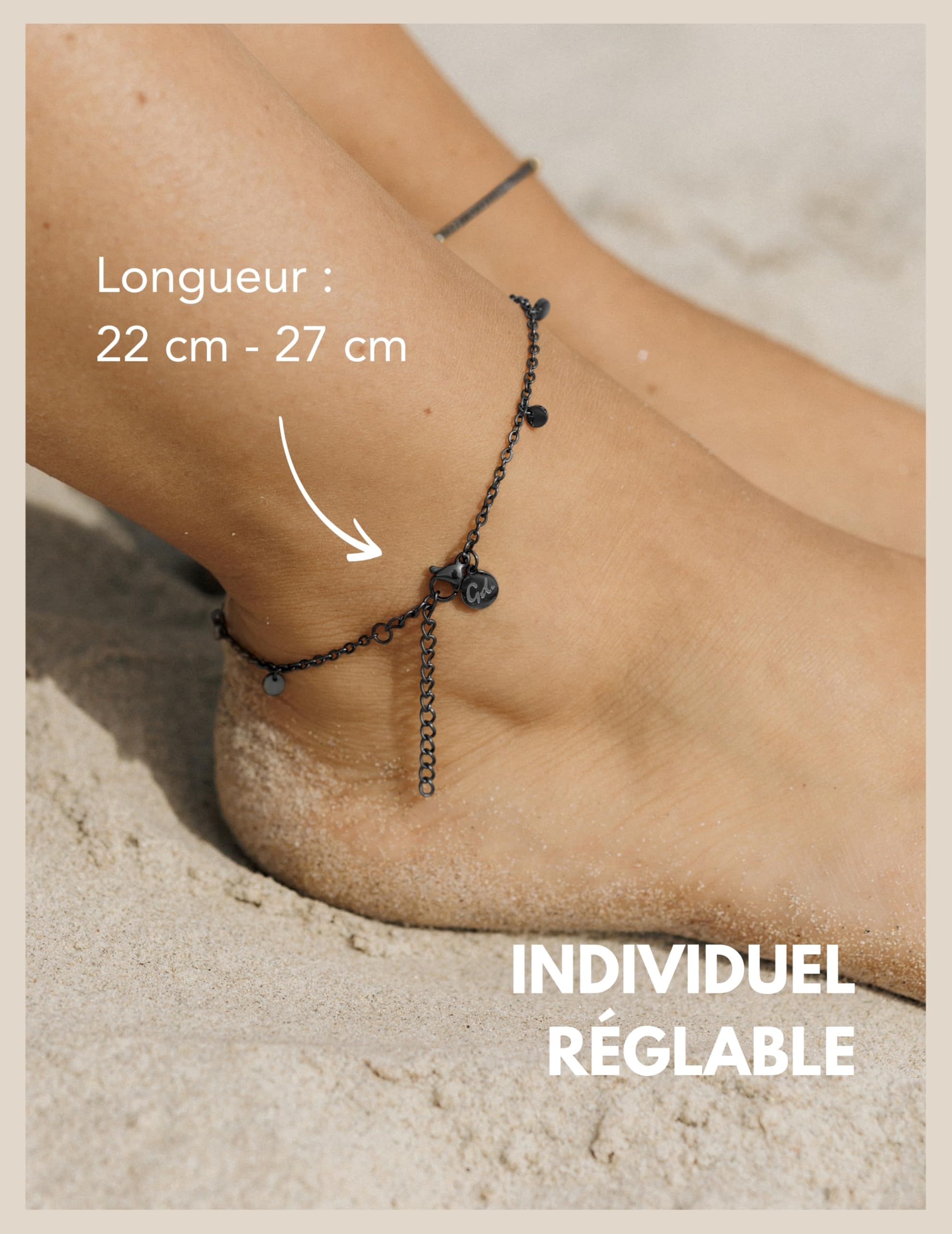 GD GOOD.designs EST. 2015 Bracelet de cheville pour femme I Chaine de cheville acier inoxydable I Bijoux fantaisie en 18K Or, Argent ou Or-Rose