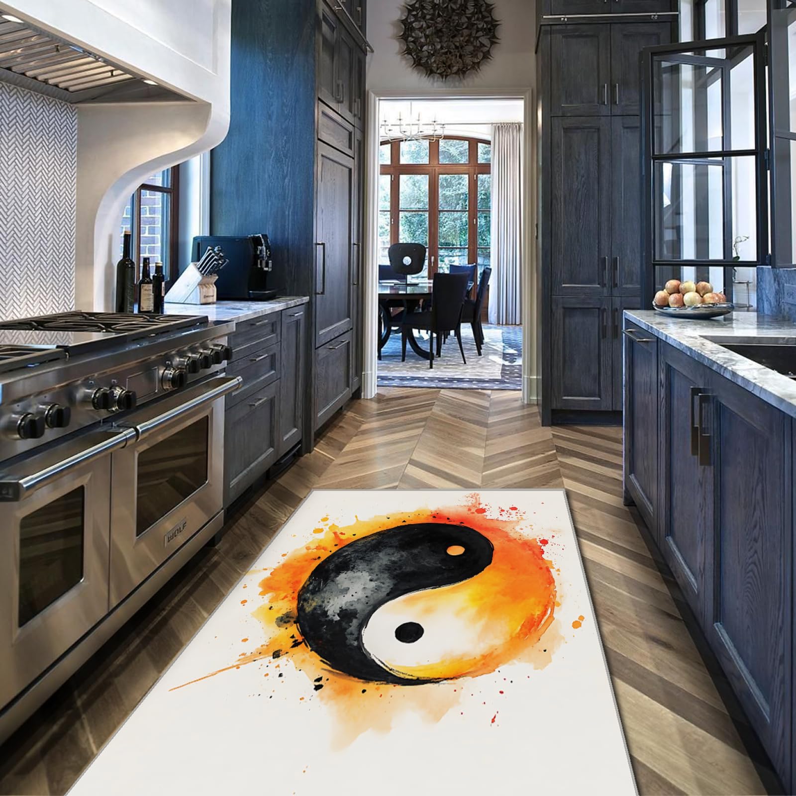 Tapis de méditation Modernes avec Symbole Yin Yang à Poils Ras Facile d’Entretien Tapis inspiré de l’Aquarelle pour Salle de méditation ou Style décor taoïste 160x230cm