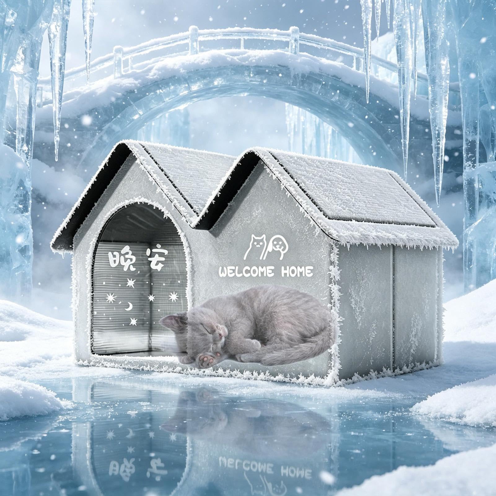 Casa de refrigeración para Gatos con 10 Bolsas de Hielo, casa fría Plegable | casa fría plegable de verano para mascotas, casa de aislada con aire acondicionado para gatos y perros, exterior, interior