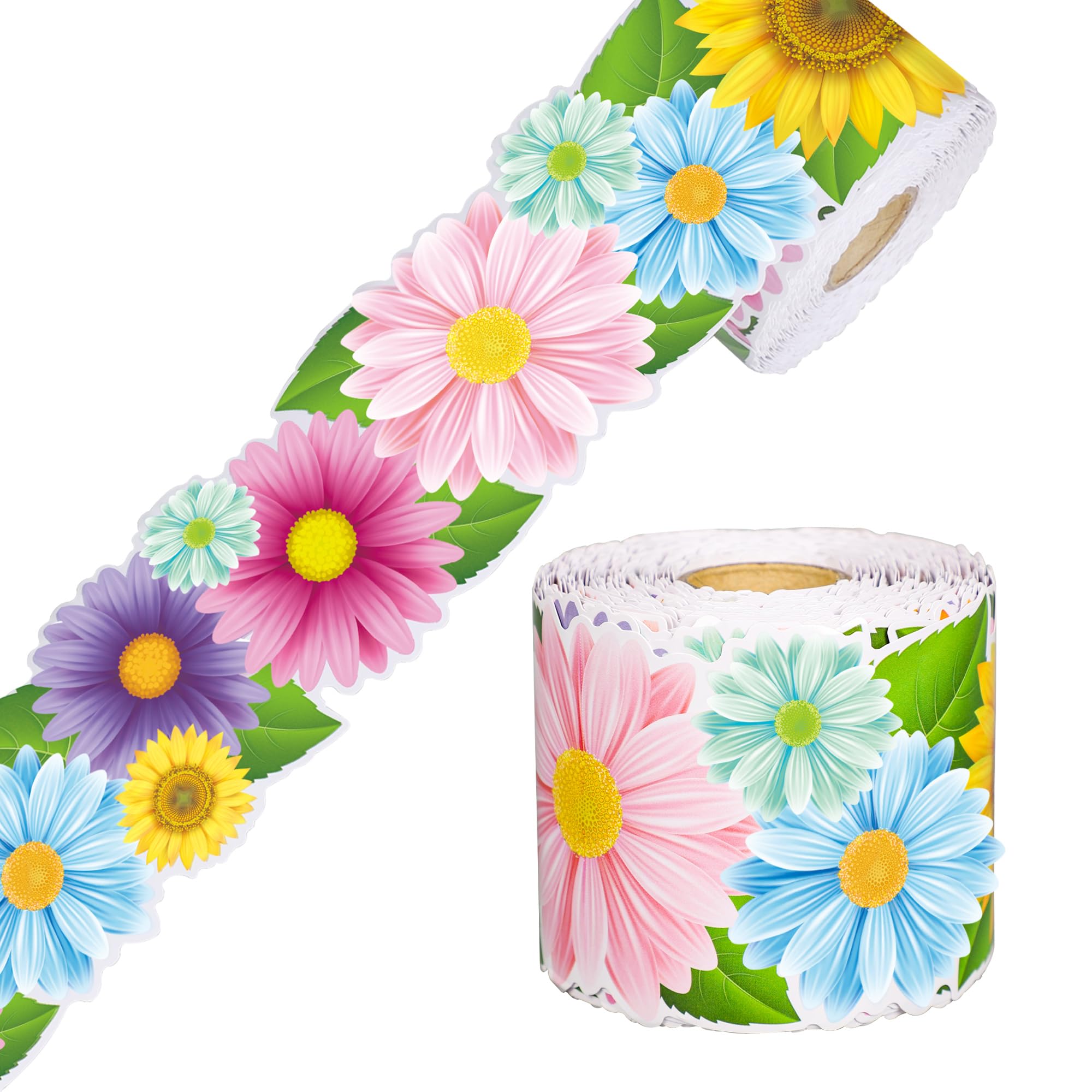 Augisteen Spring Bulletin Board Borders Daisy Flower Border Trim Classroom Bulletin Board Decoration Spring Floral Paper Cutouts for Classroom School Wall Home Decor, 68.9 Ft