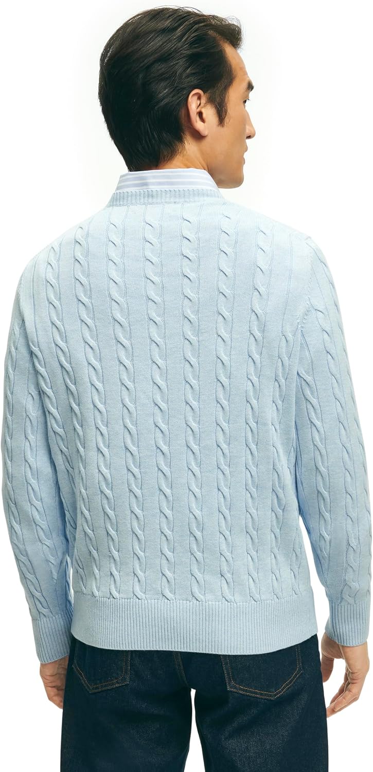 Brooks Brothers Men's Long Sleeve Crew Neck Supima Cotton Sweater, Light Blue, X-Large - Image 2