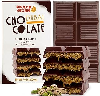 Snackrush Dubai Chocolate Bar - Premium Dark Chocolate with Pistachio Cream & Crispy Kataifi - Handcrafted Gourmet Knafeh Pastry Dessert Gift, 7.05 oz (200g)