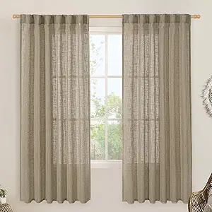 LAMIT Taupe 72 inch Linen Curtains for Living Room 2 Panels, Linen Textured Light Filtering Semi Sheer Back Tab and Rod Pocket Curtain Panels for Bedroom/Farmhouse, 52 x 72 Inch