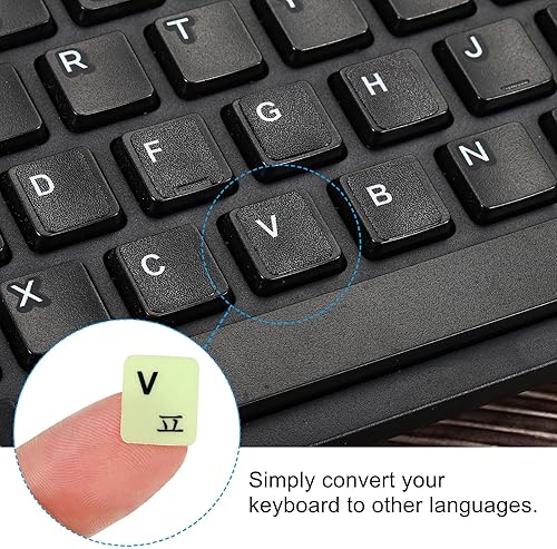 Miniatura 4 de PATIKIL Calcomanías coreanas para teclado que brillan en la oscuridad, paquete de 2 fundas de repuesto universales luminosas para teclado para