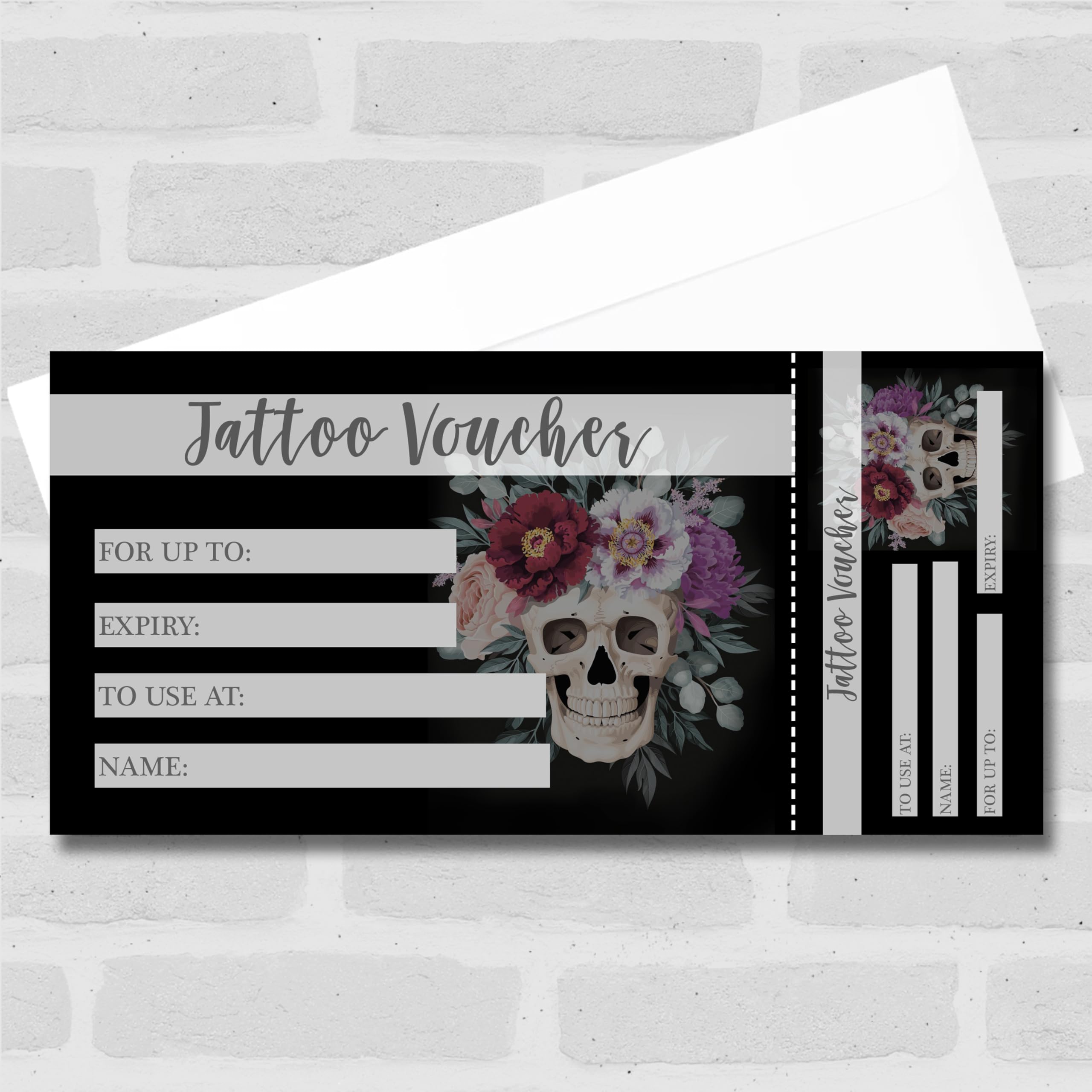 The Card Zoo Tattoo Studio Skull Flowers Any Details Perforated Business Gift Voucher