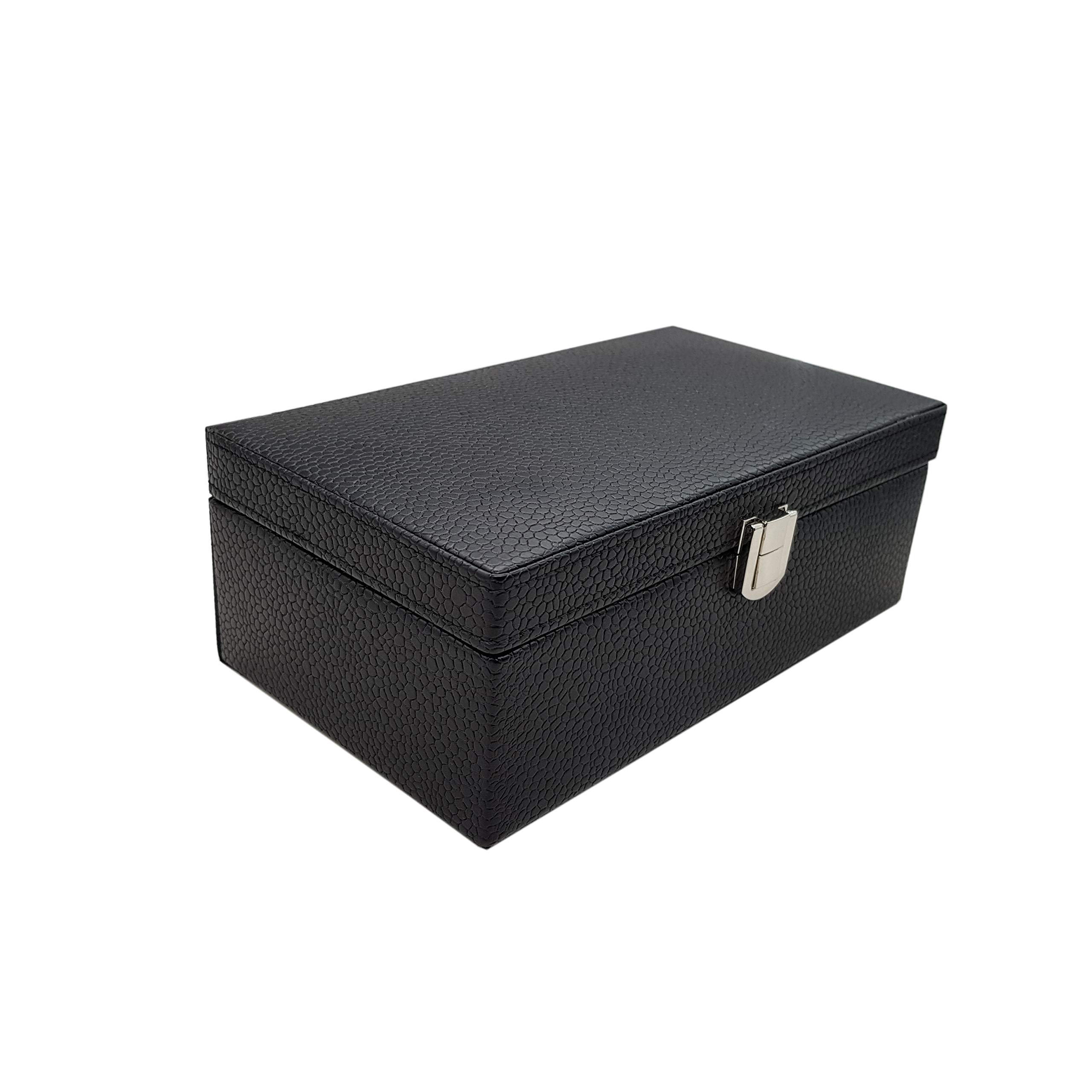 essartPremium 4 Grid Watch Display Case/Jewellery Collection storage Organiser with Turn Lock closure - Black