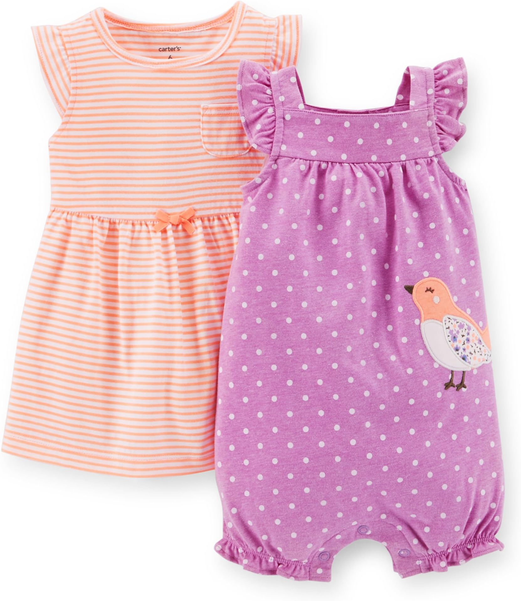 Carter's Purple Polka Dot/Orange Stripe 2-Piece Dress and Romper Set
