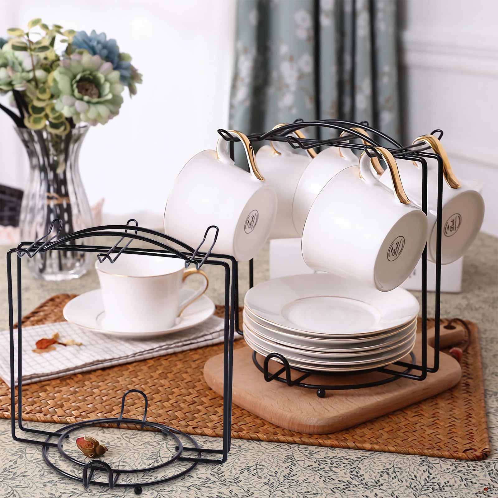 Porta Tazze In Bambù Con 6 Ganci - Espositore Da Cucina 33,5x15,2 Cm - Base Robusta - Per Tazze, Gioielli E Accessori - 3