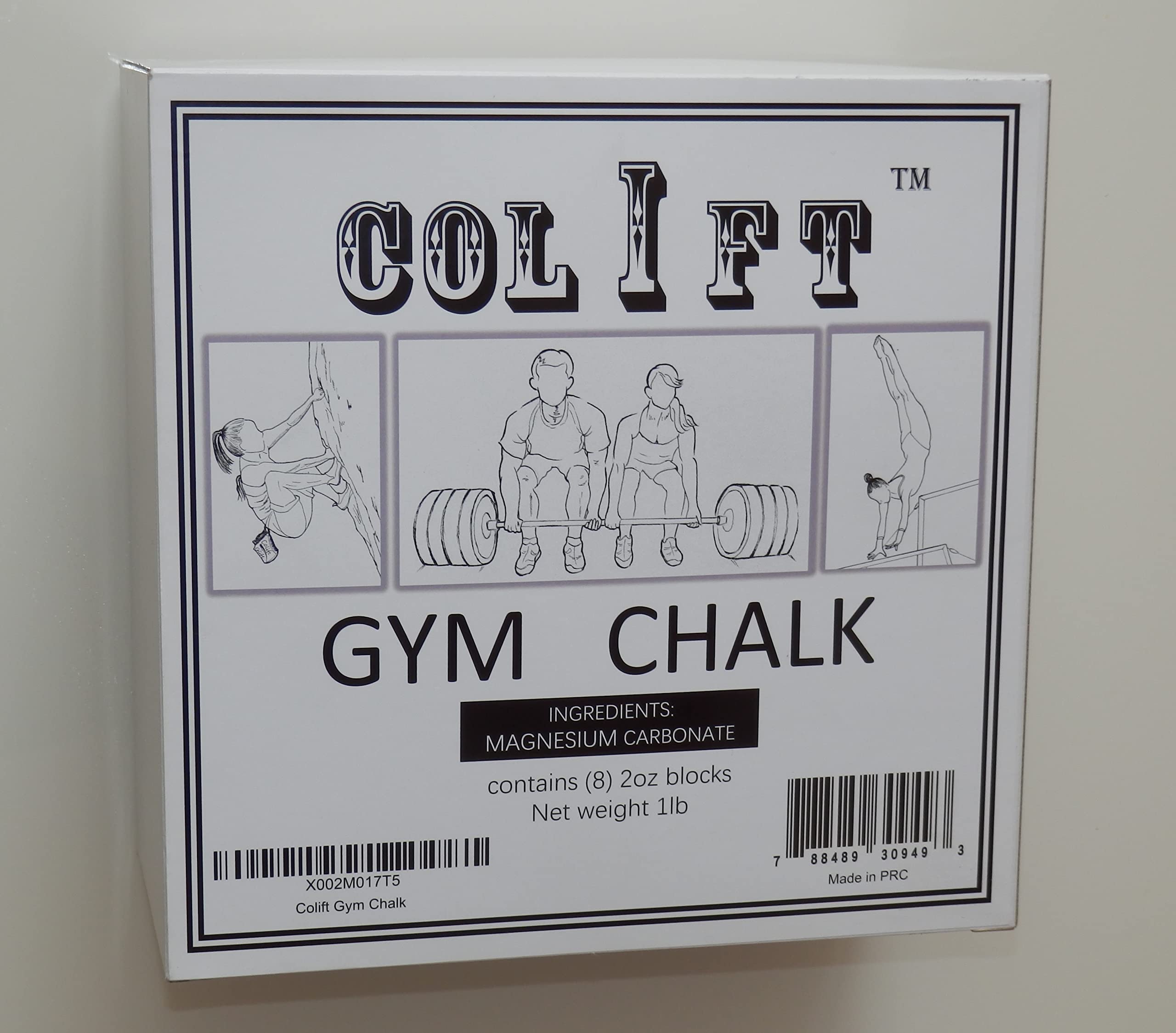 colift Gym Chalk, (8)2oz Blocks in 1lb Box, for Weightlifting