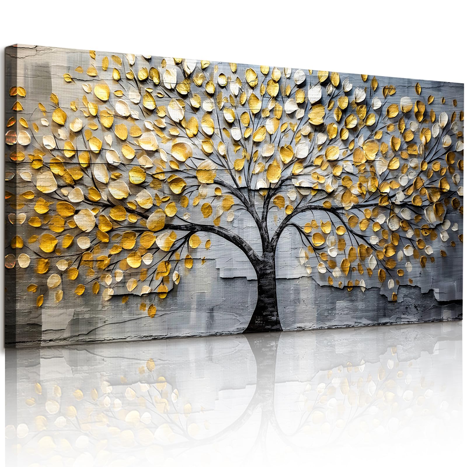 JHHUAMO Canvas Wall Art Large, Modern Botanical Prints, Golden Tree of Life Natural Wall Decoration for Living Room Bedroom Hallway Stairs Dining Room Office 24"x48"