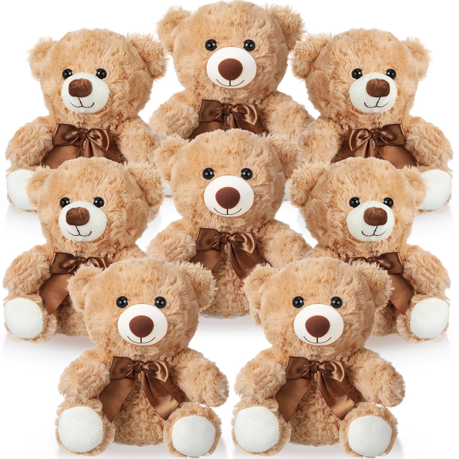 Photo 1 of Jenaai 8 Pcs Bears Bulk 10'' Bear Stuffed Animal Plush, Bow, Light Brown