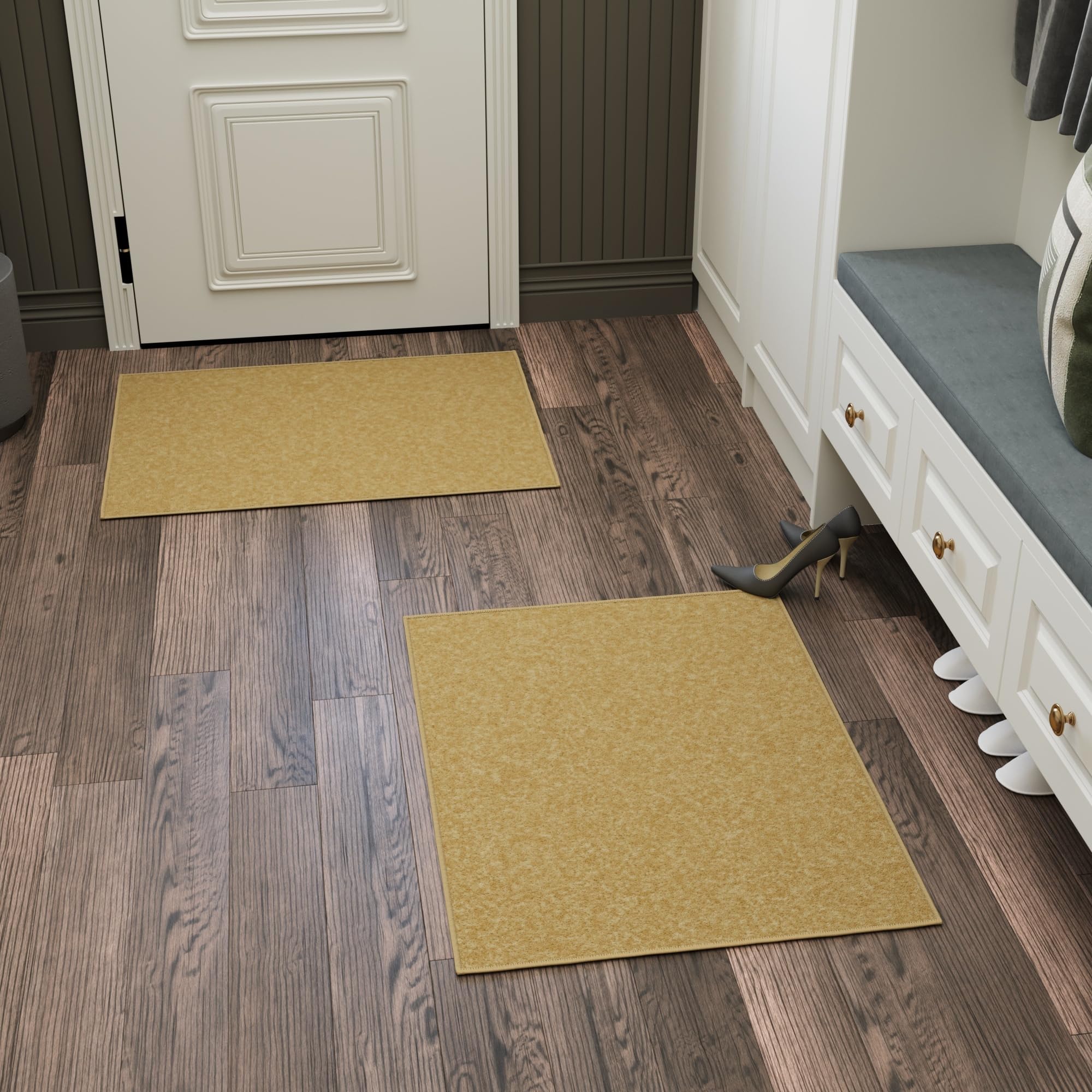 Ottomanson Rugs for Entryway 2'3" x 3' - 2 Pack Non Slip Solid Small Area Rugs Durable Front Door Mat Rug Stain Resistant Entrance Rugs for Bathroom