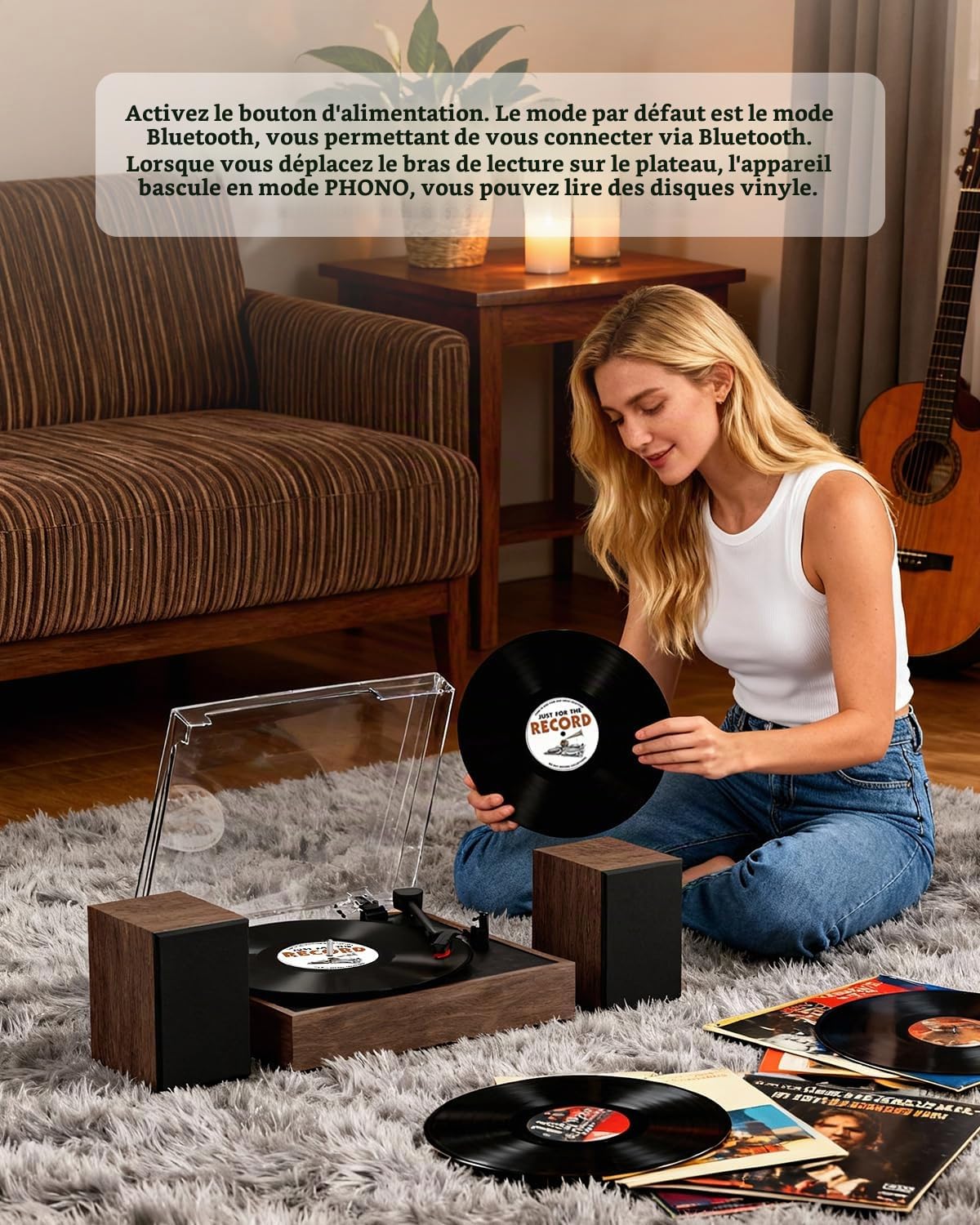 Retrolife Platine Vinyle avec 2 Haut-Parleurs Stéréo Externes 2 Vitesses