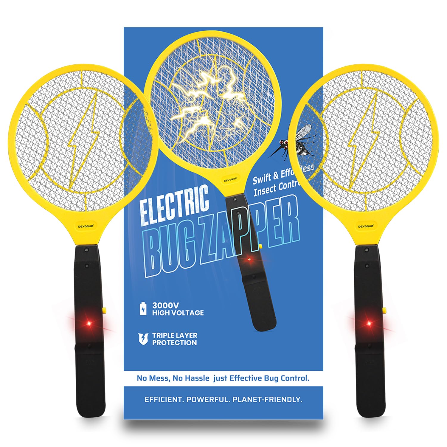 DEVOGUE® Pack of 2 Electric Fly Swatter Bug Zapper Operated with 2 * AA Batteries Flies Killer Indoor & Outdoor Pest Control Mosquito Zapper and Insect Catcher Racket (Packing May Varies)