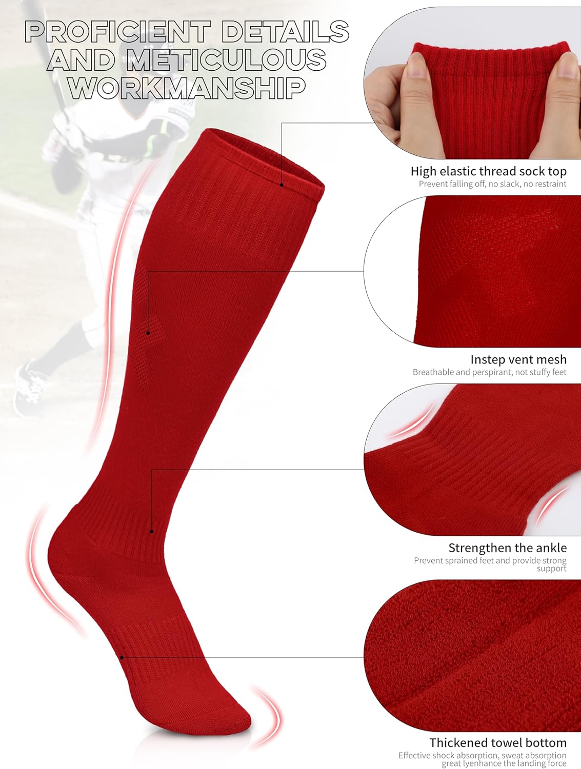 Youth Adult Baseball Socks and Belts Combo Set Cotton Baseball Softball Socks Adjustable Belt for Youth Adult - Image 3