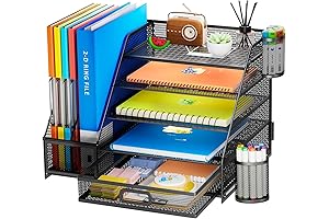 Marbrasse Desk Organizer with File Holder, 5-Tier Paper Letter Tray Organizer, Mesh...