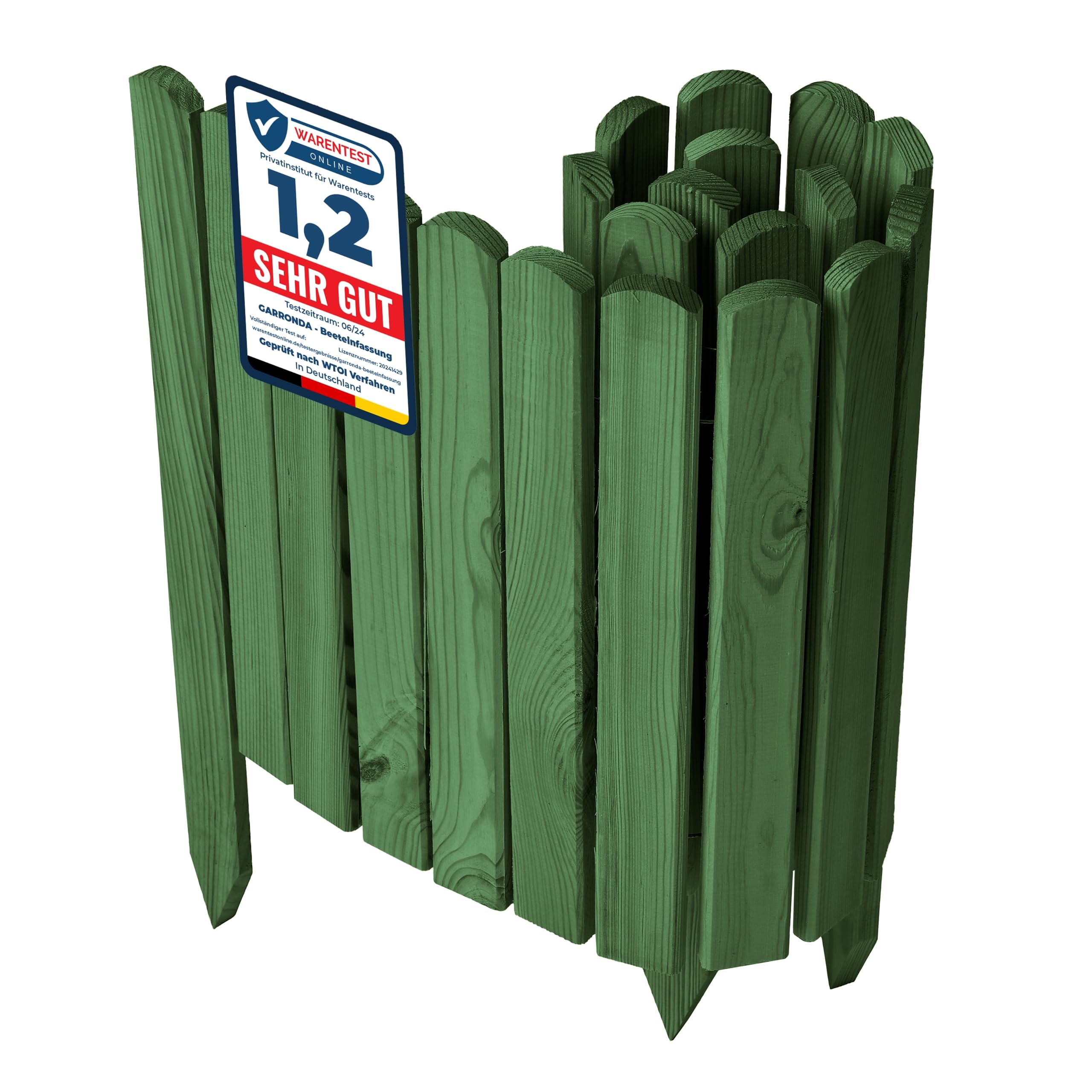 Garronda Beeteinfassung Holz Rollzaun Holzzaun 40 cm x 100 cm imprägniert Flexibler Rollborder Rasenkante Palisade Gartenzaun Umzäunung für Garten GD-0148, Dunkelgrün
