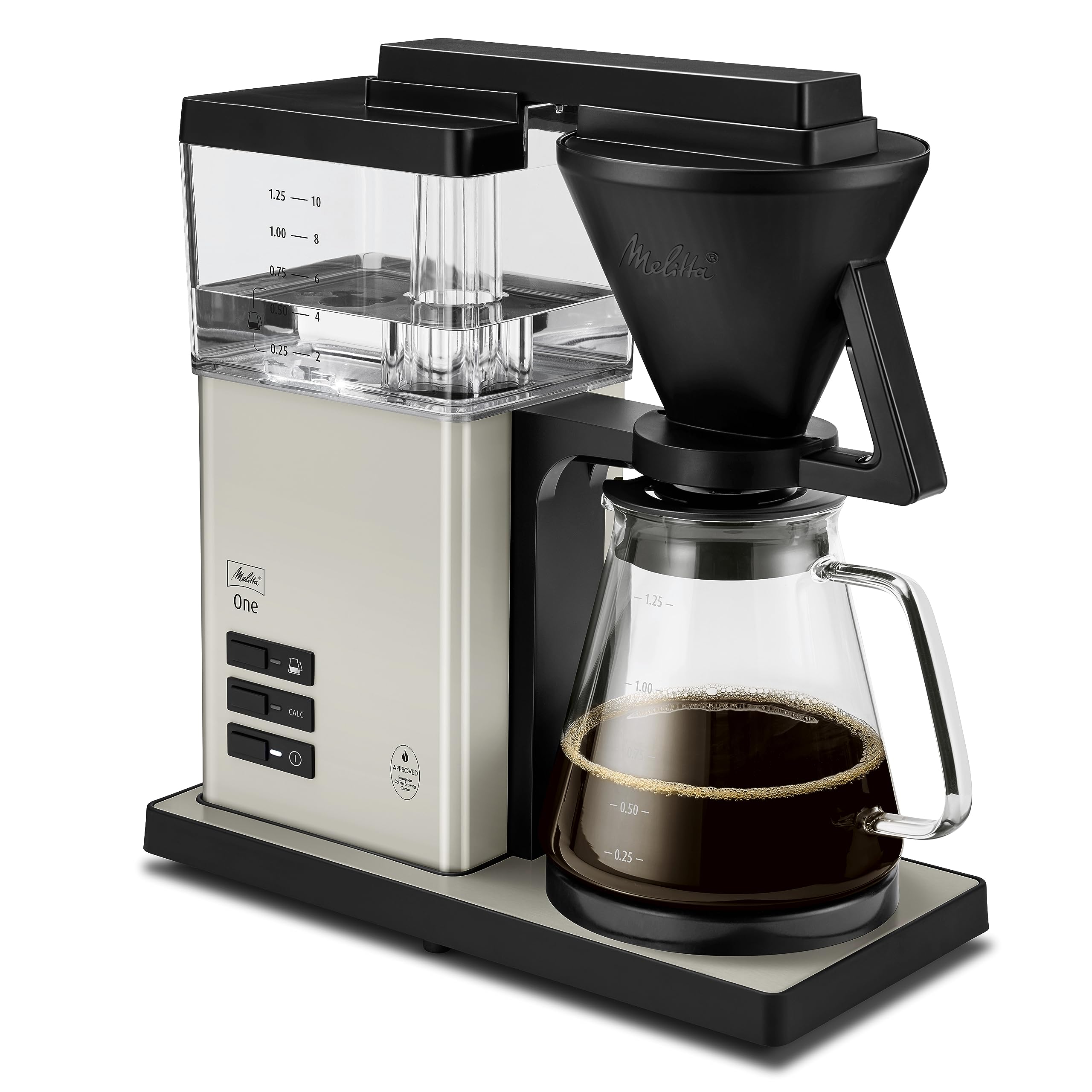 Melitta One - Przelewowy ekspres do kawy - ze szklanym dzbankiem - blokada kapania - 12 filiżanek - Cream White (1031-03)