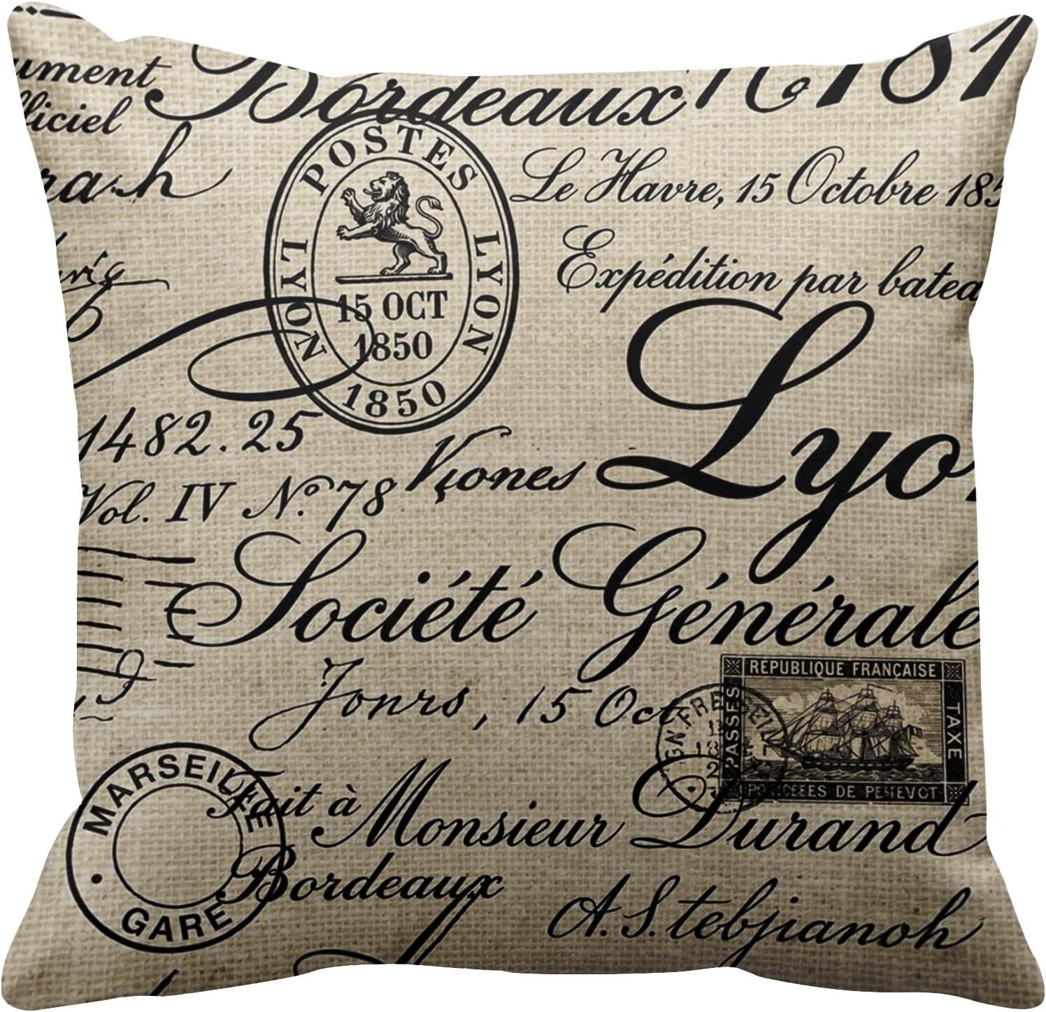 Emvency Throw Pillow Cover French Script Decorative Pillow Case Paris Home Decor Square 18x18 Inch Cushion Pillowcase