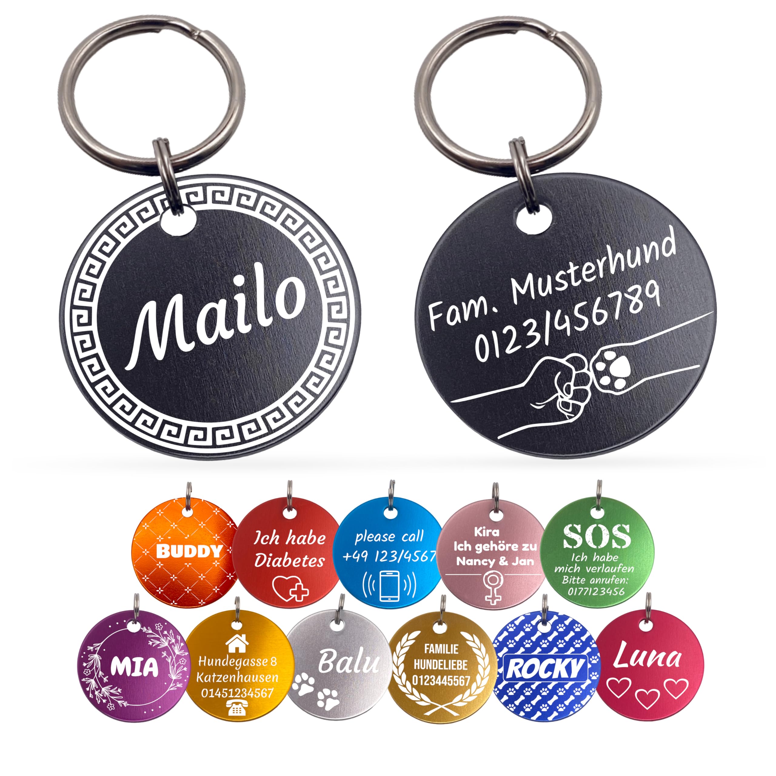 Unikat Branding | Erkennungsmarken im Singlepack | Hund, Katze und Herrchen | Hundemarke personalisiert | Beidseitig mit Gravur I rund | Hellblau, 30mm