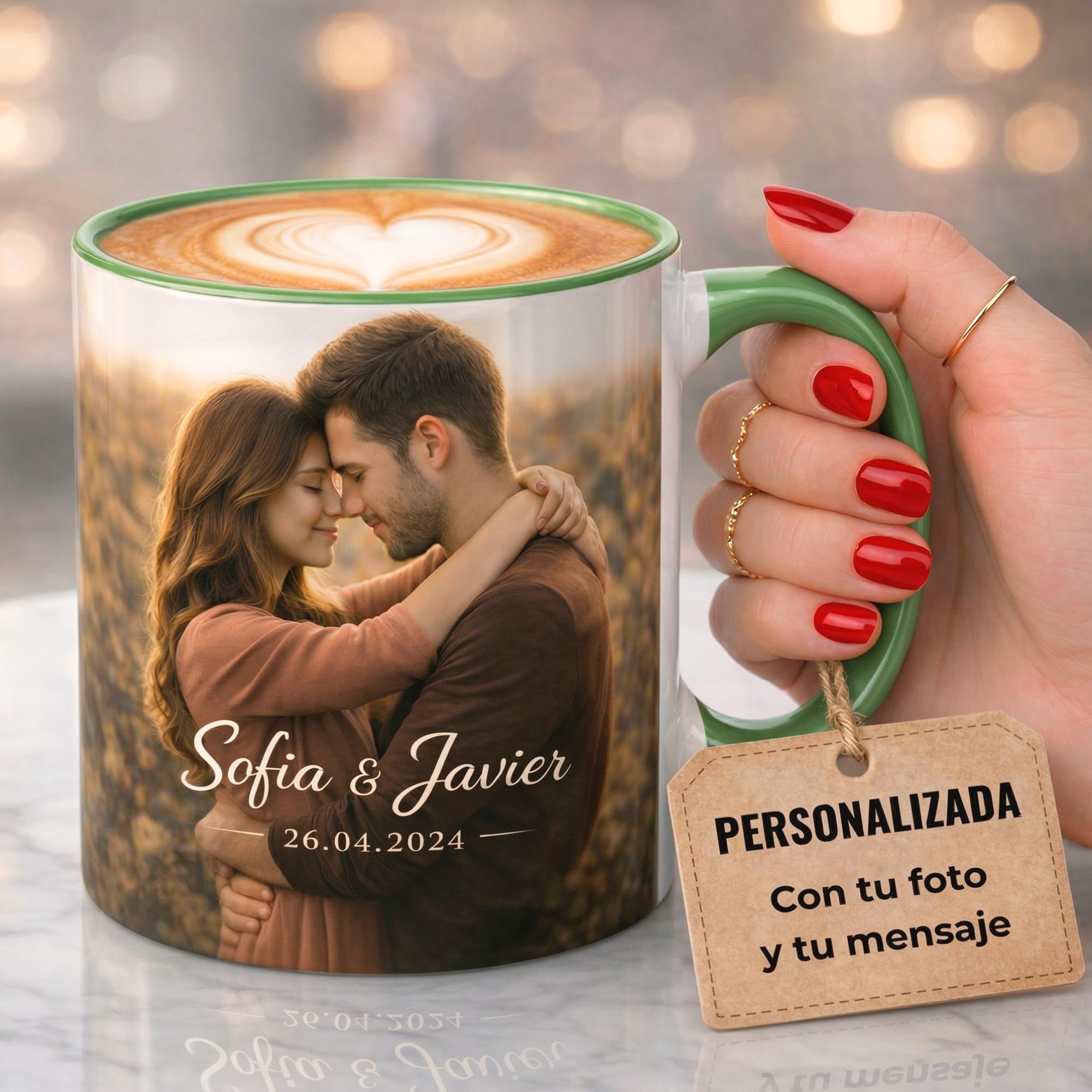 Taza Personalizada Foto Texto Regalo Recuerdo Emocional Original Ceramica 350ml Resistente Microondas Lavavajillas Diseño Unico Amor Familia Amigos Cumpleaños Sorpresa Especial (ROSA) — view 13