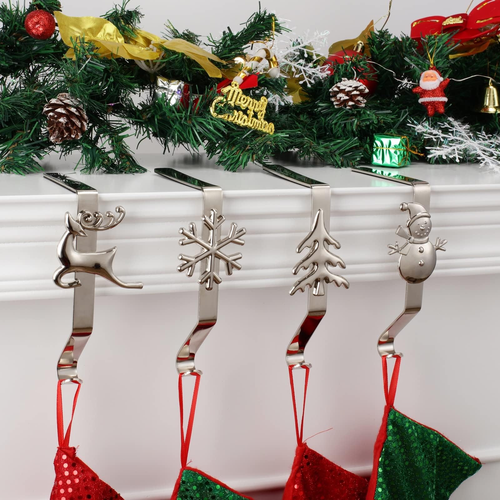 Porte-chaussettes De Noël Crochets Décoratifs Pour Cheminée Cintres En Metal Pour Fete De Noel Argent 94414539