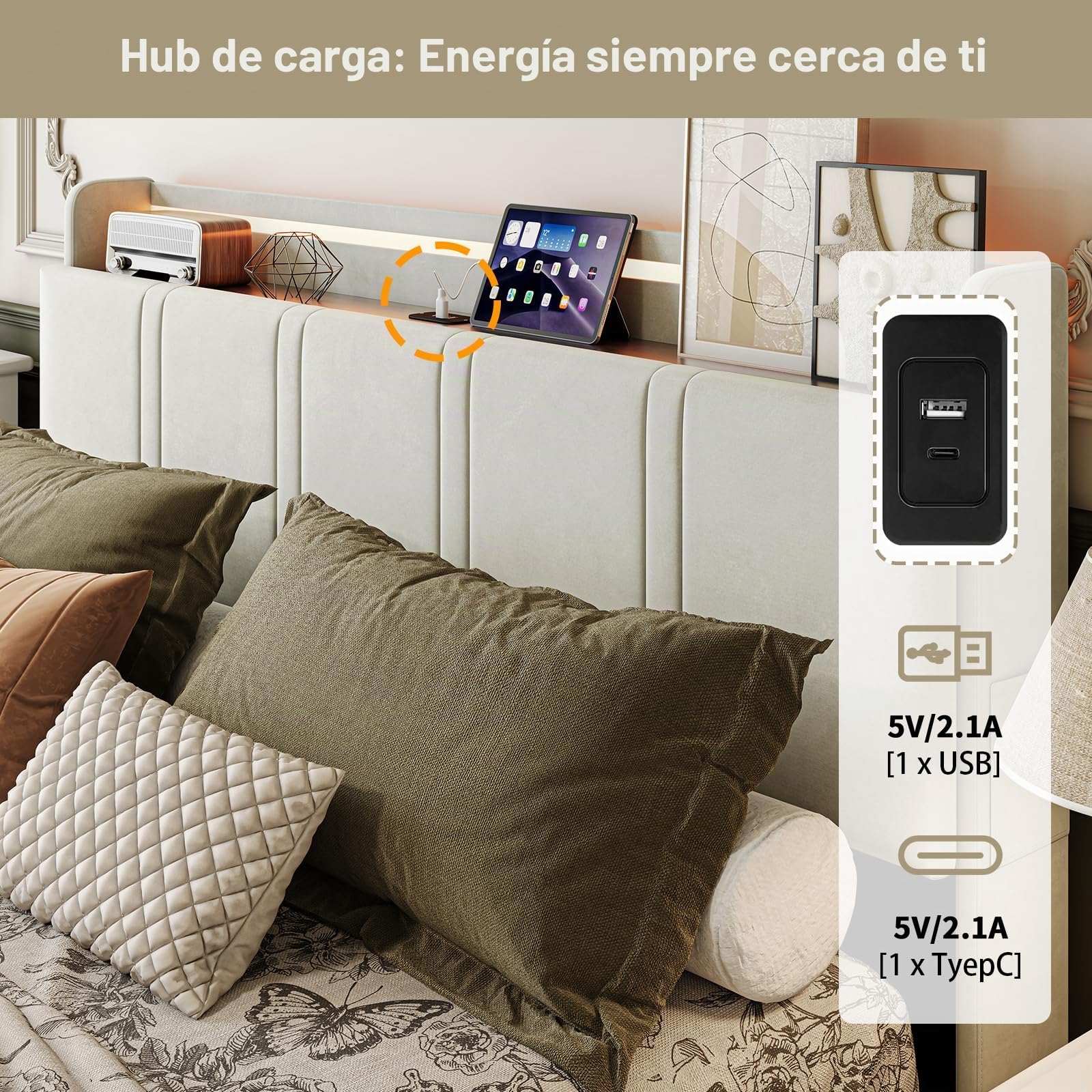 Camas Matrimoniales 160x200 con Tira LED y USB C, Cama Canape con 4 Cajones y Cabecero Almacenaje Multifuncional,Cama Tapizada en Terciopelo,Somier Madera,Marco metálico,Estable500kg,Beige