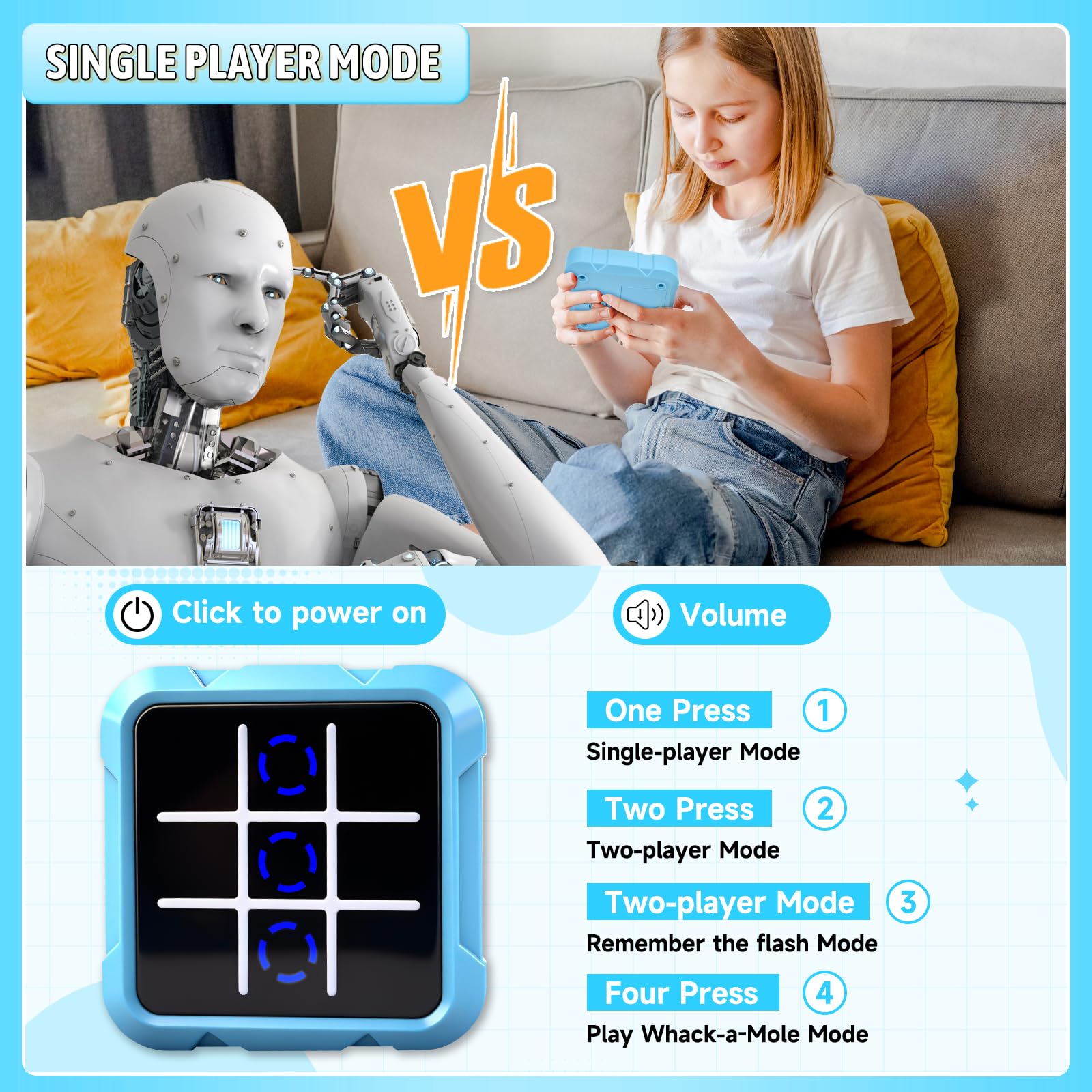 Tic Tac Toe Game, 4-in-1 Noughts and Crosses Game, Electronic Tic Tac Toe Games, Portable Travel Games Fidgets Toy - Image 3