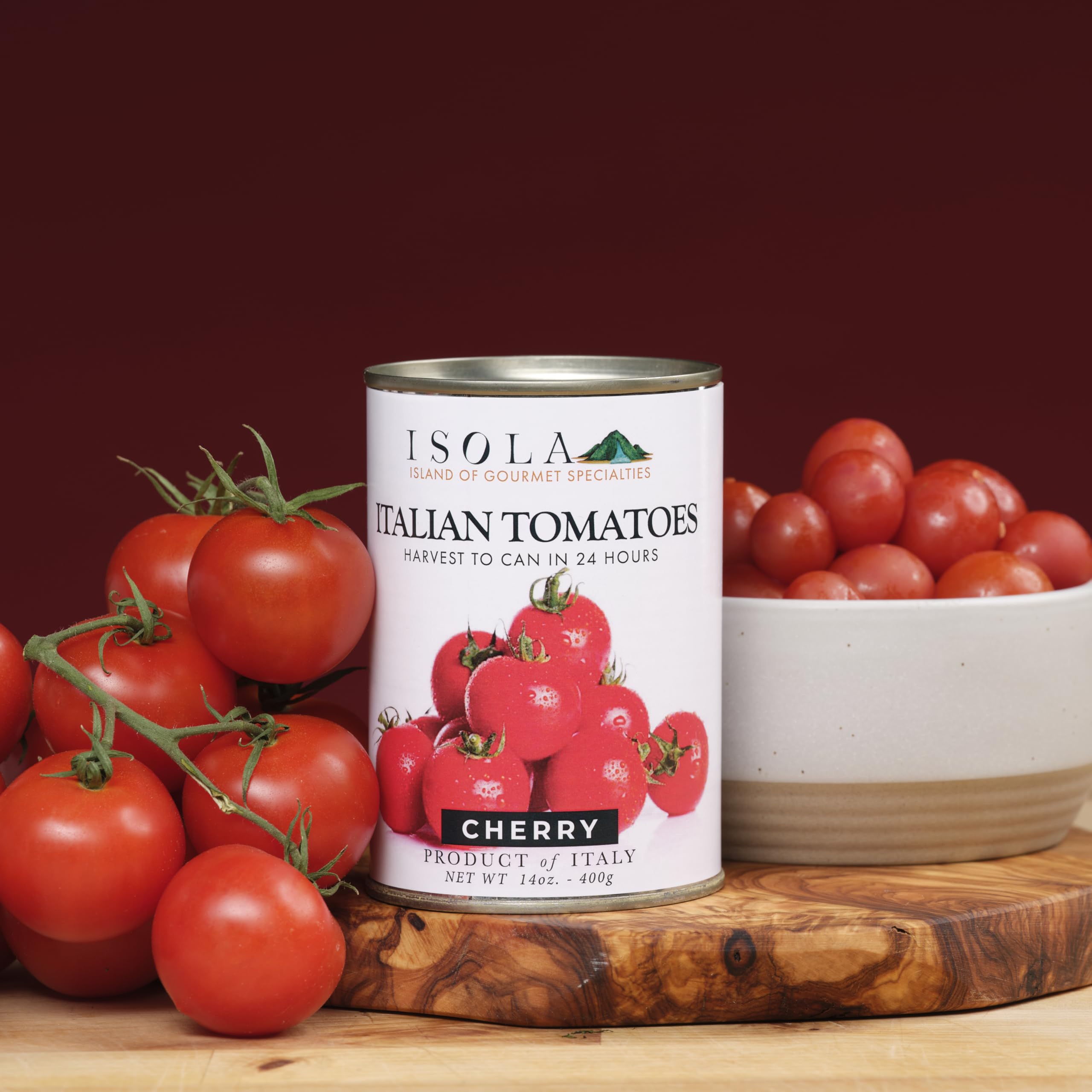 Isola Italian Cherry Tomatoes, 14 oz Can, Whole Tomatoes Grown in Southern Italy, Packed in Juice with Sweet and Acidic Balance, No Salt or Preservatives, Ideal for Sauces and Roasting