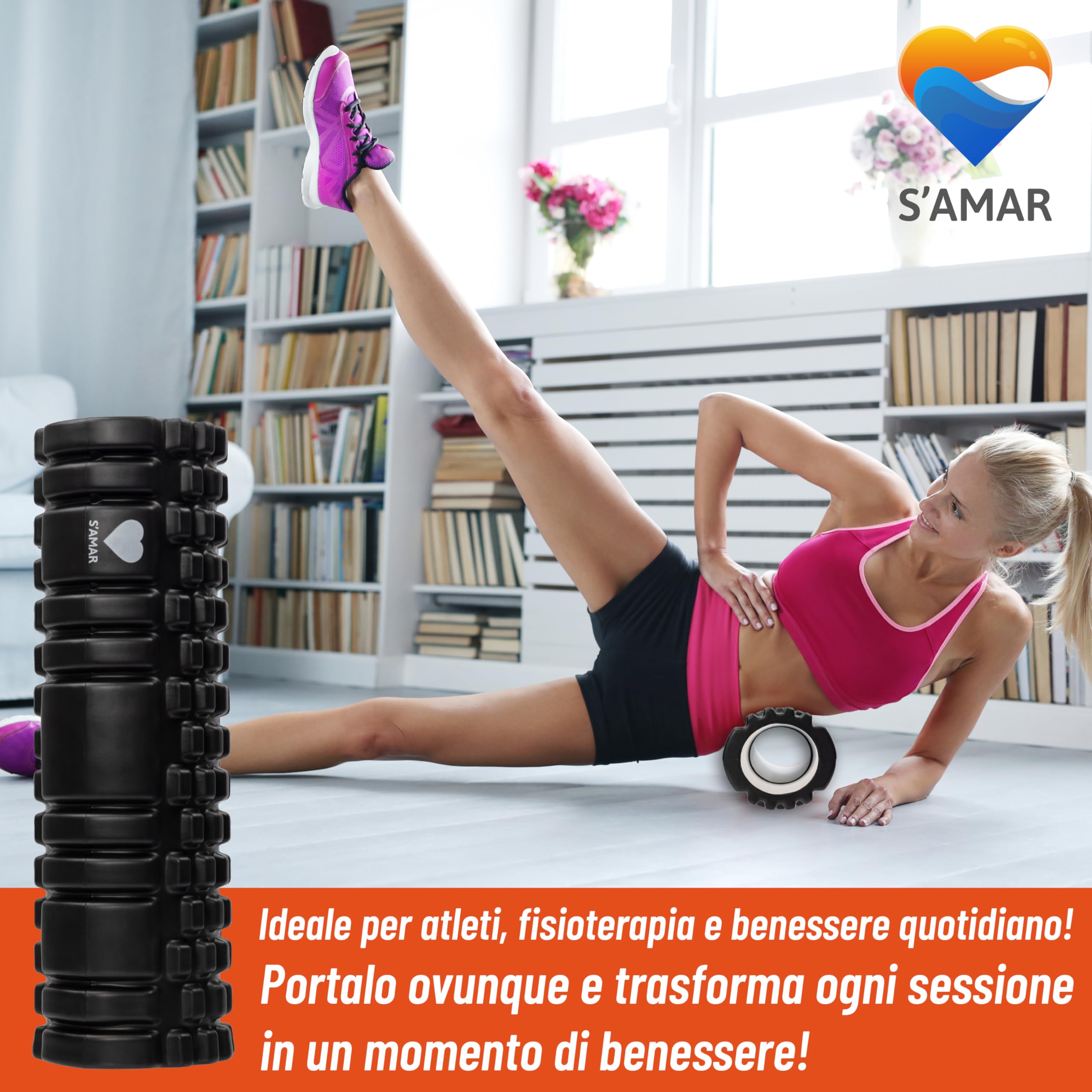 Rullo Massaggio Muscolare – Foam roller pilates in EVA ad Alta Densità - Rullo per allenamento muscolare