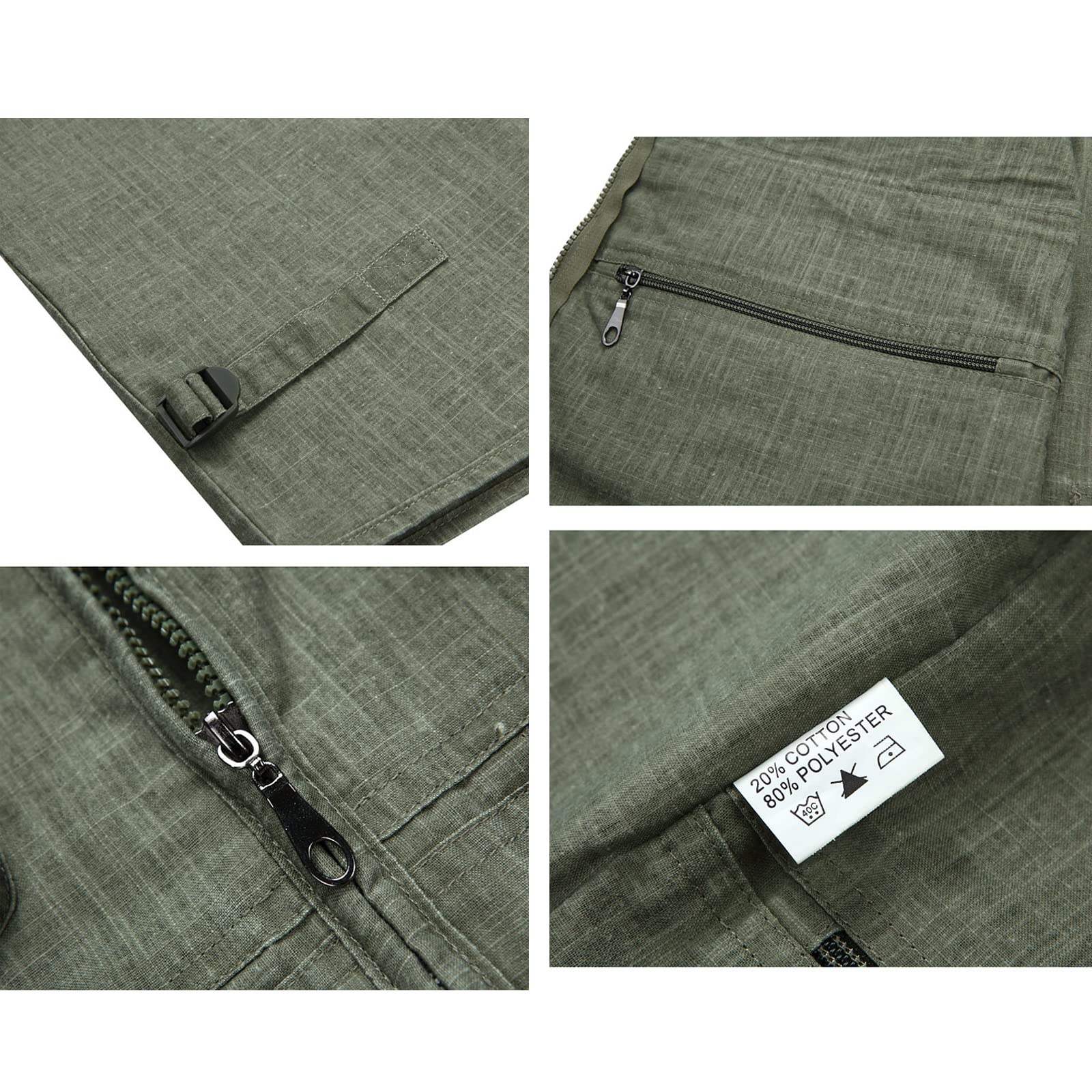Hombres Chaleco de Pesca Algodón Multibolsillos Sin Mangas Chaleco de Fotografía Caza Camping(Size:5XL,Color:Verde)