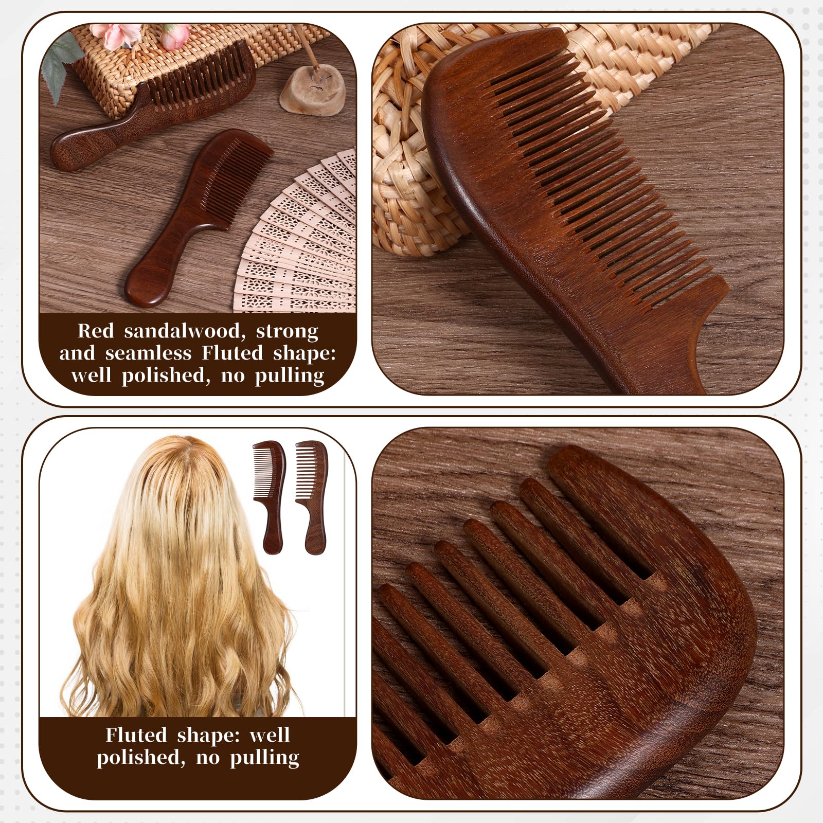 2 Pcs Sandalwood Comb Set Handmade Wide Tooth Comb and Fine Tooth Comb Wooden Comb Anti-Static Wood Comb Green Sandalwood Detangling Comb Hair Combs for Women Men - Image 4