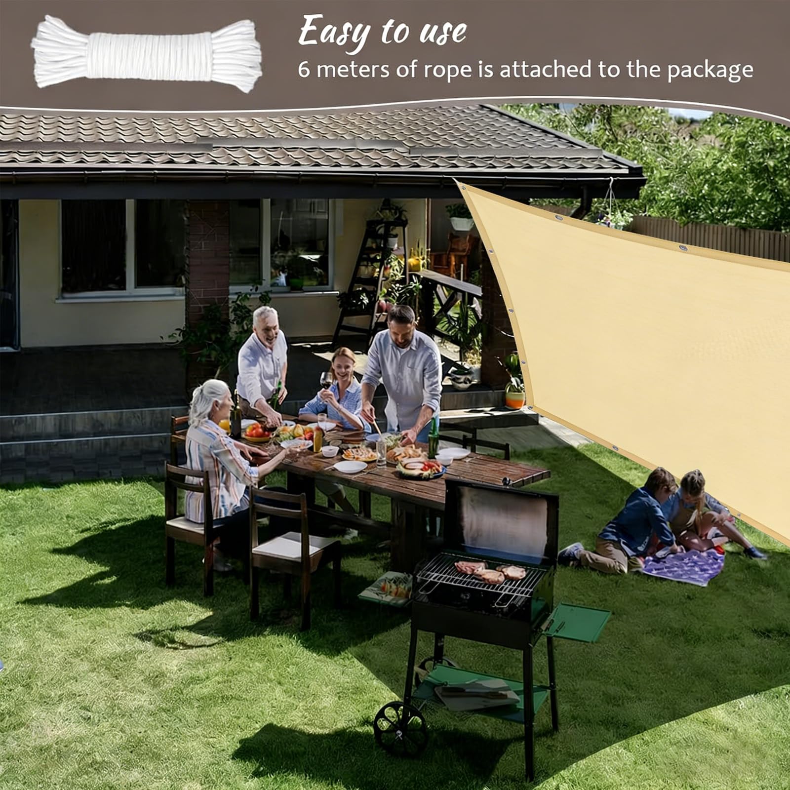 Sonnensegel Wasserdicht 2.5x4.2M Rechteckig mit Ösen, UV Schutz Sonnenschutz Balkon Sonnensegel Leinwand 180gsm Sonnenschutz für Garten Balkon Terrasse Camping - Hellgelb