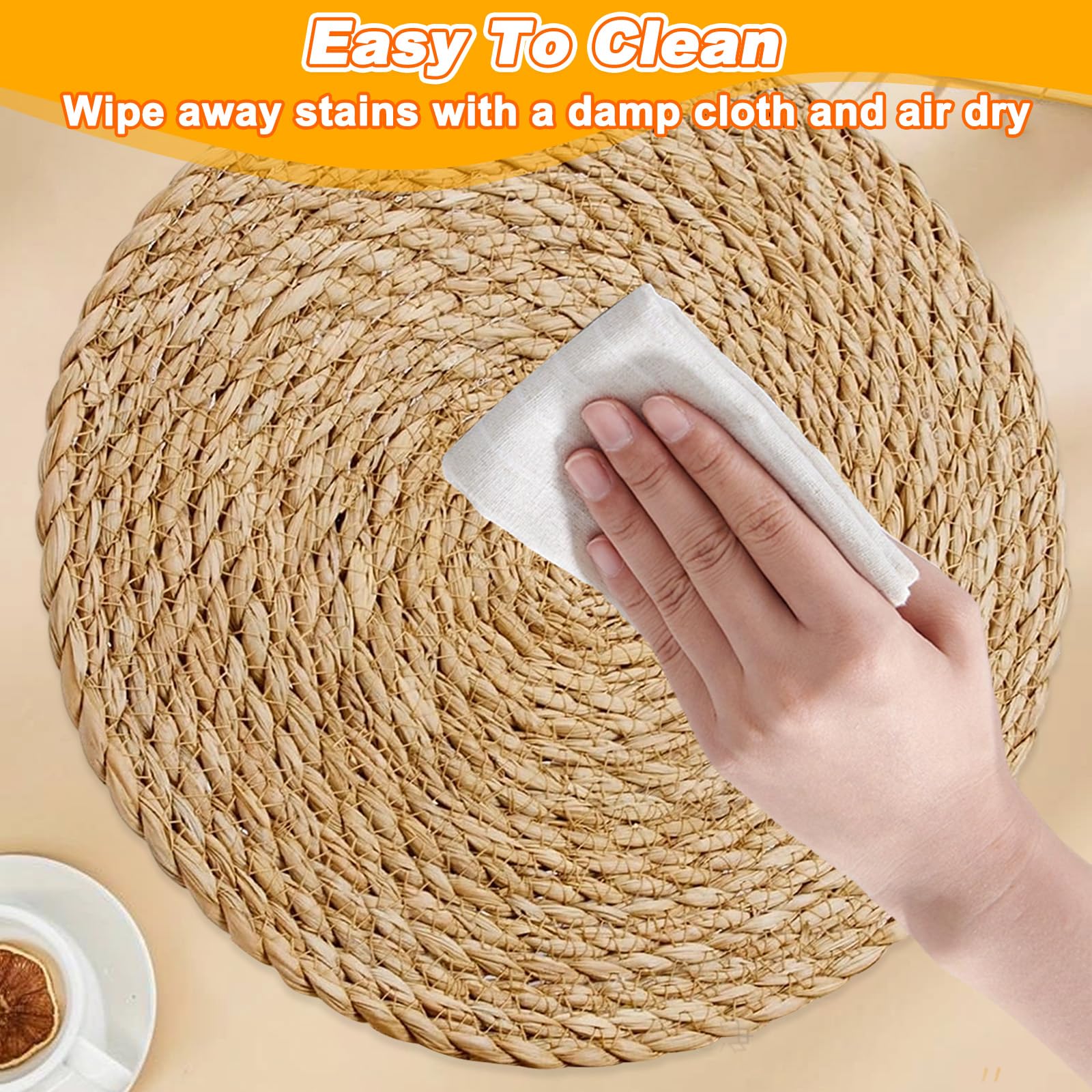 6 Sottopiatti Rotondi Eleganti Vimini, Tovagliette Rotonde Giacinto D'Acqua Paglia Naturale 30cm, Sottopiatto Intrecciato Rotondo Bohémien Centro Tavola Elegante per Tavolo da Pranzo, Casa, Matrimoni