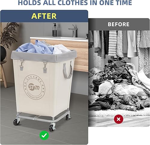 Miniatura 3 de STORAGE MANIAC Cesta de lavandería comercial con marco de acero resistente, cesta de lavandería industrial de 160 L con ruedas para hotel, hogar,