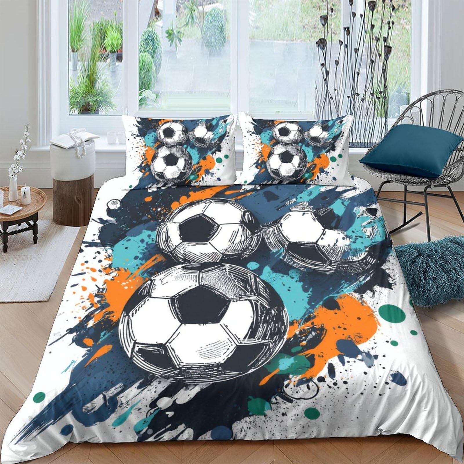 Ctjqhvkz Style-9 3D Printed Splash Soccer Fitted Sheet Microfiber Soft Breathable Graffiti Football Bed Cover For Bedroom Guest Room Decor Single（135X200cm）