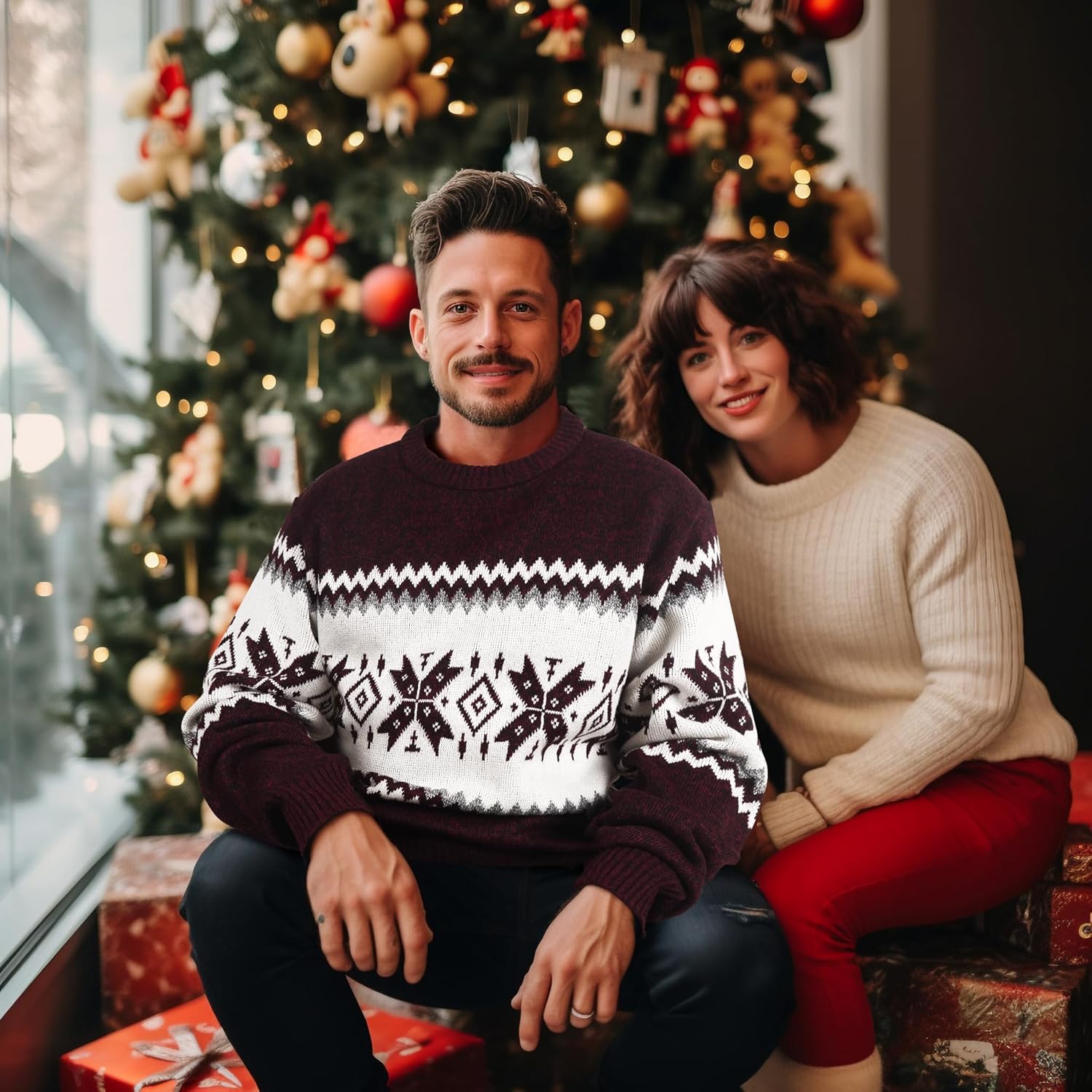 Mens Fleece Pullovers Sweaters Vintage Funny Aesthetic Sweater Ugly Christmas Jumper - Image 4