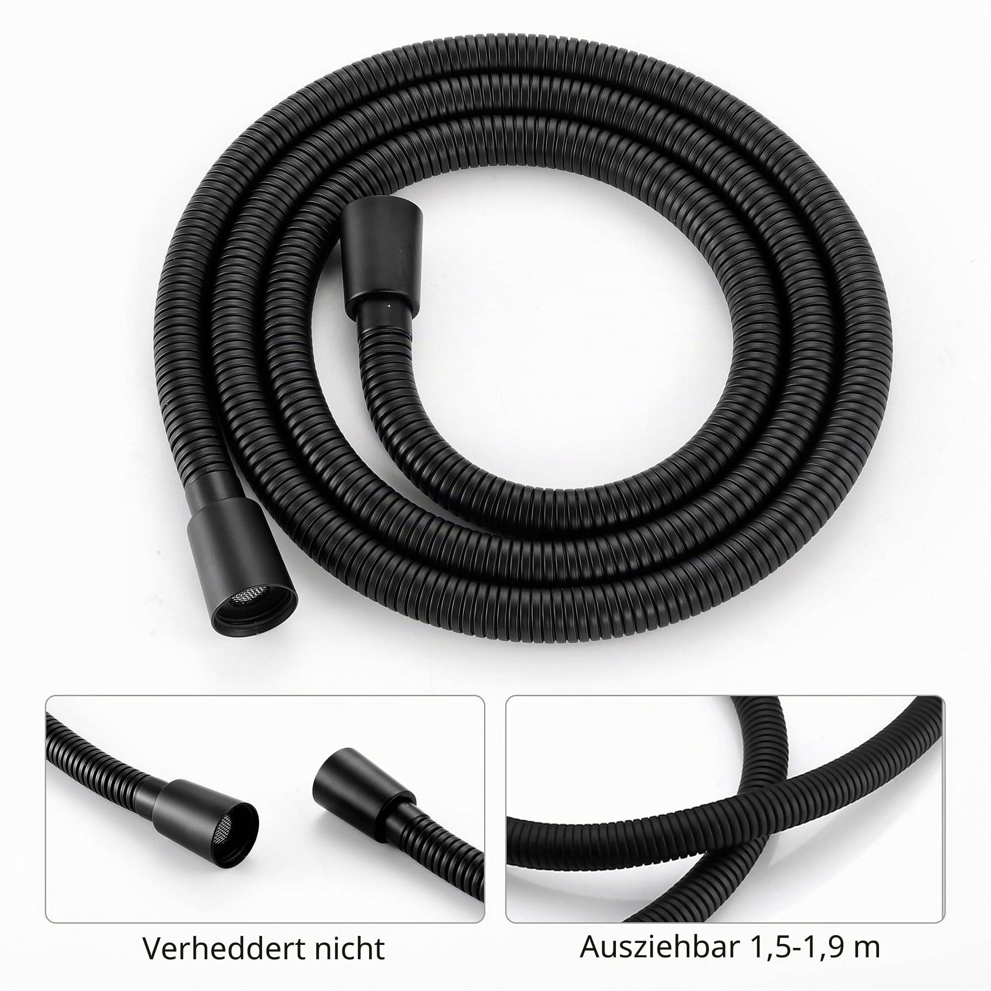 KES Handbrause Duschkopf mit Duschkopfhalterung Duschschlauch Brausekopf Dusche Duschbrause Duschsystem Messing Brause Ersatz Matt Schwarz, LP135-BK