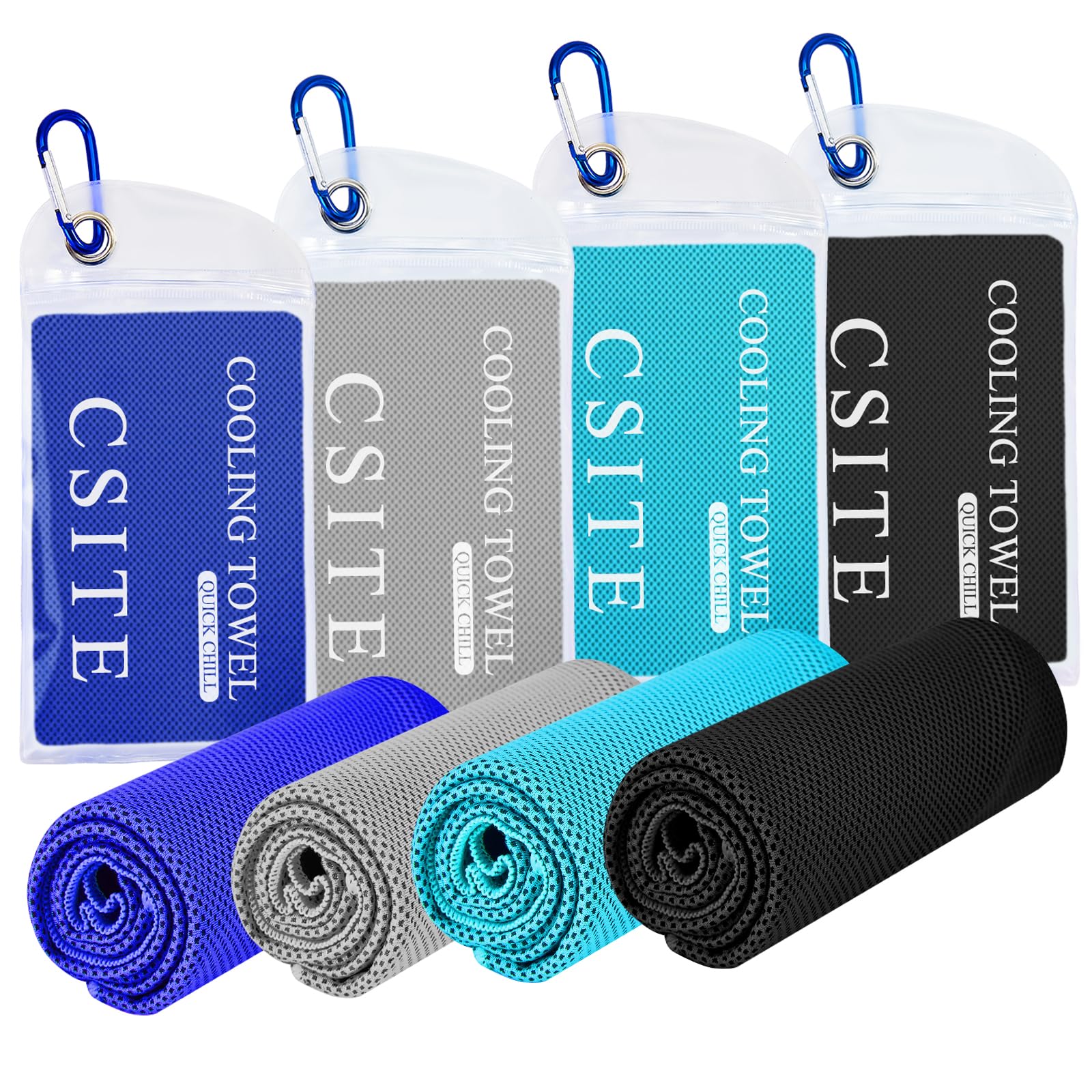 CSITE 4 Pack (47"x12") Cooling Towels for Neck and Face, Soft Breathable Ice Towel for Hot Weather, Yoga, Sport, Gym, Workout, Running, Fitness,