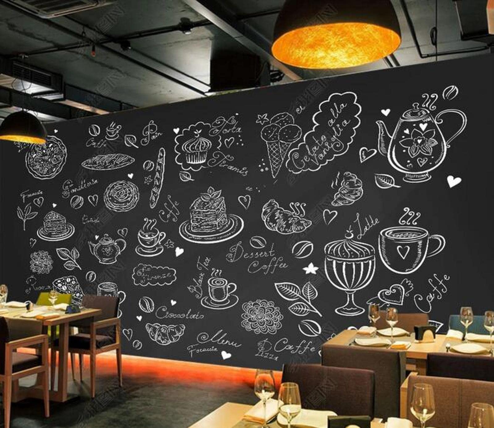 Papel Tapiz 3D Pared De Fondo De Postre Dibujado A Mano De Pizarra-300Cmx210Cm