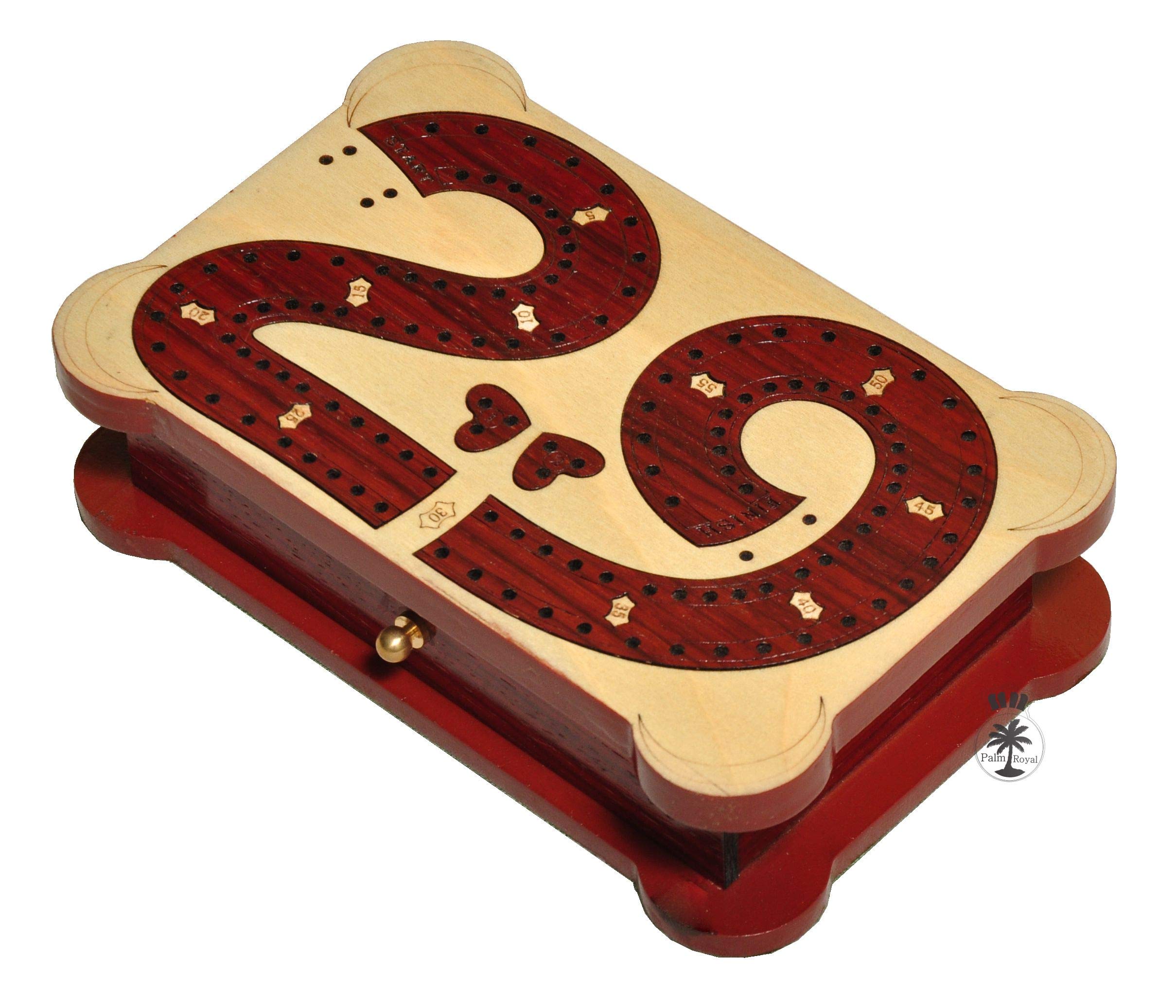 PALM ROYAL HANDICRAFTS - 2 Track Cribbage Board - 29 Holes - Blood Wood & Maple - 6.5 Inch Travel Size - For 2 Players (Ages 13+) - Image 2